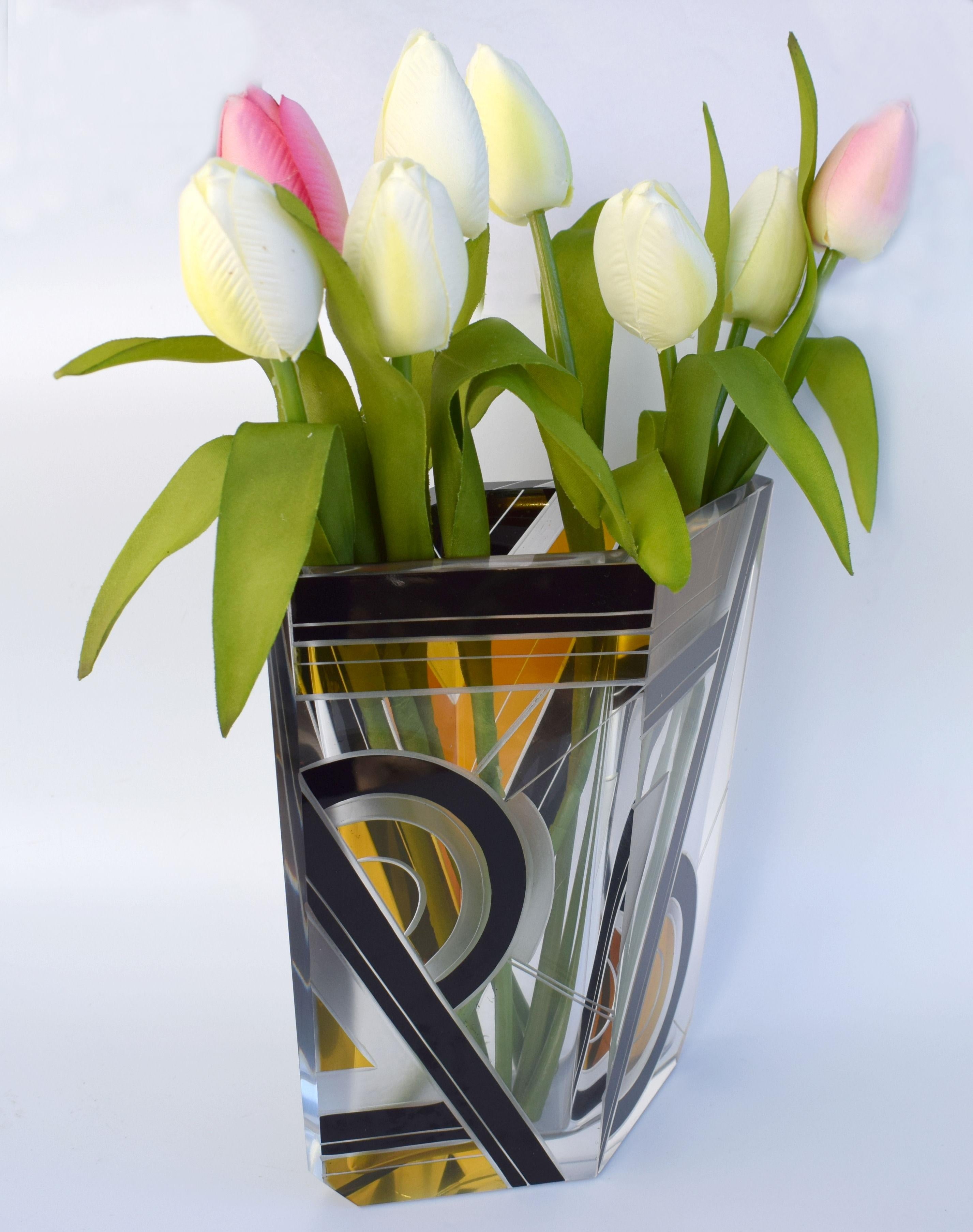 Art Deco Glass and Enamel Etched Vase, circa 1930 In Excellent Condition In Devon, England