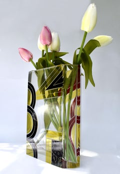 Art Deco Glass & Enamel Etched Vase, Czech Republic, C1930