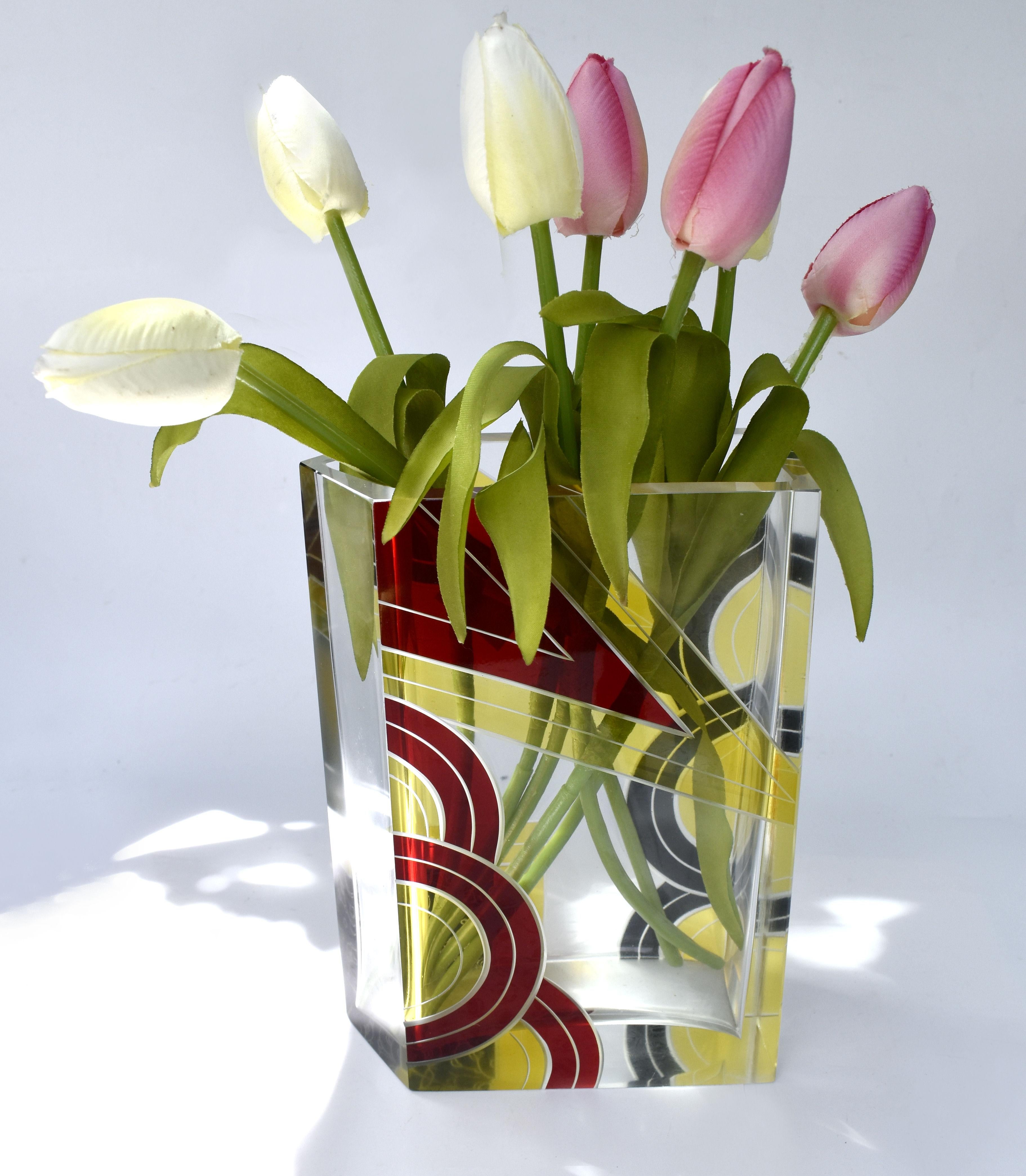 Art Deco Glass & Enamel Etched Vase, Czech Republic, C1930 For Sale 2
