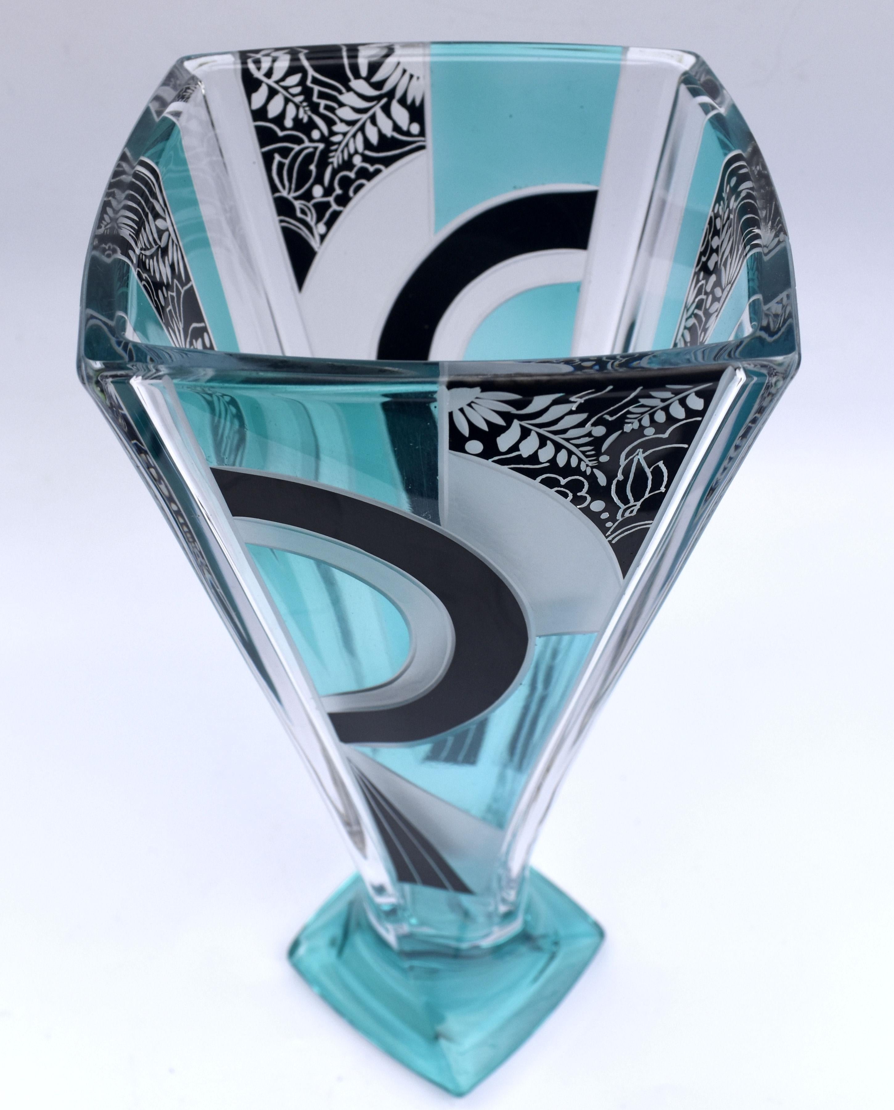 Art Deco Glass & Enamel Etched Vase 1