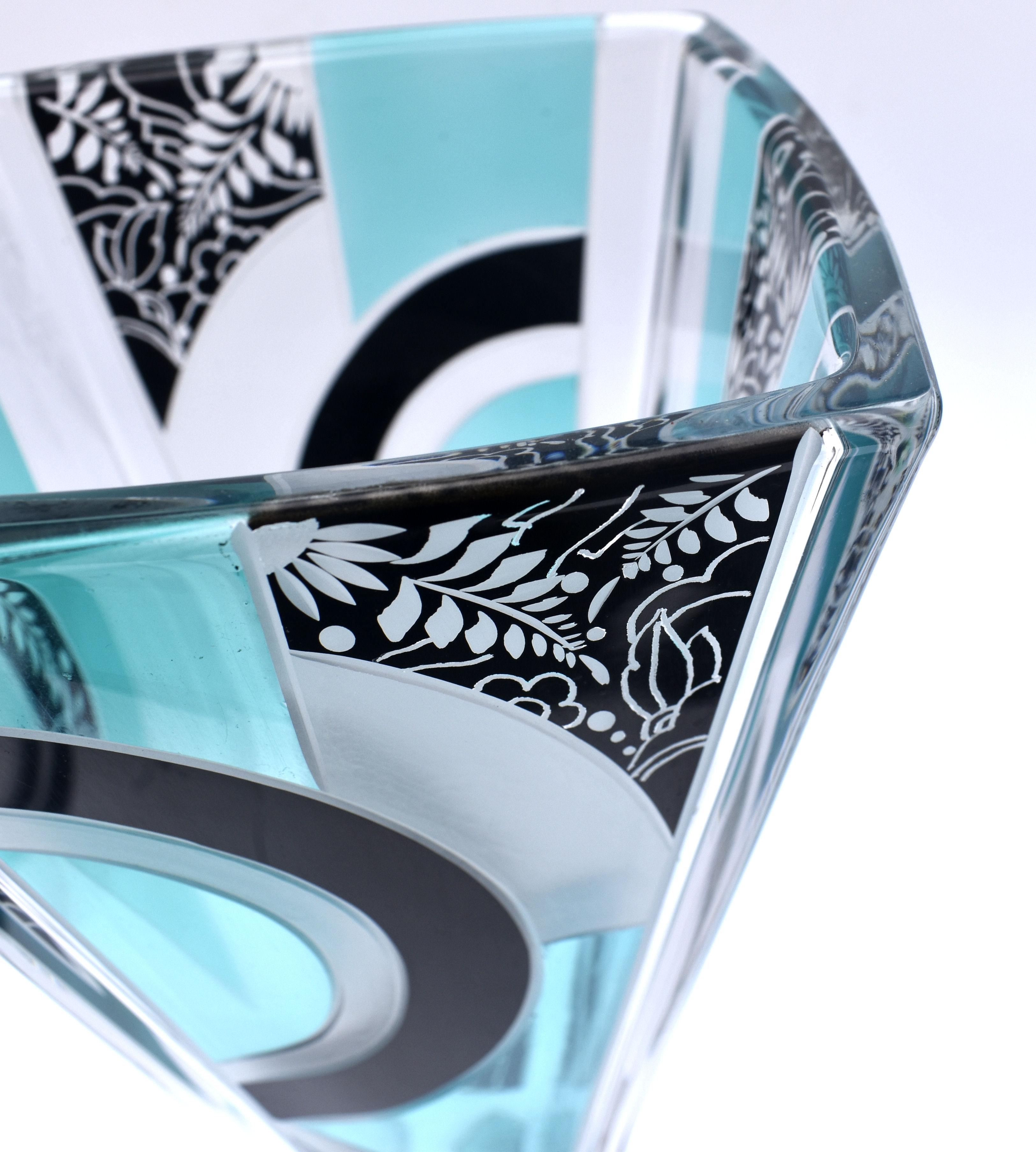 Art Deco Glass & Enamel Etched Vase 2