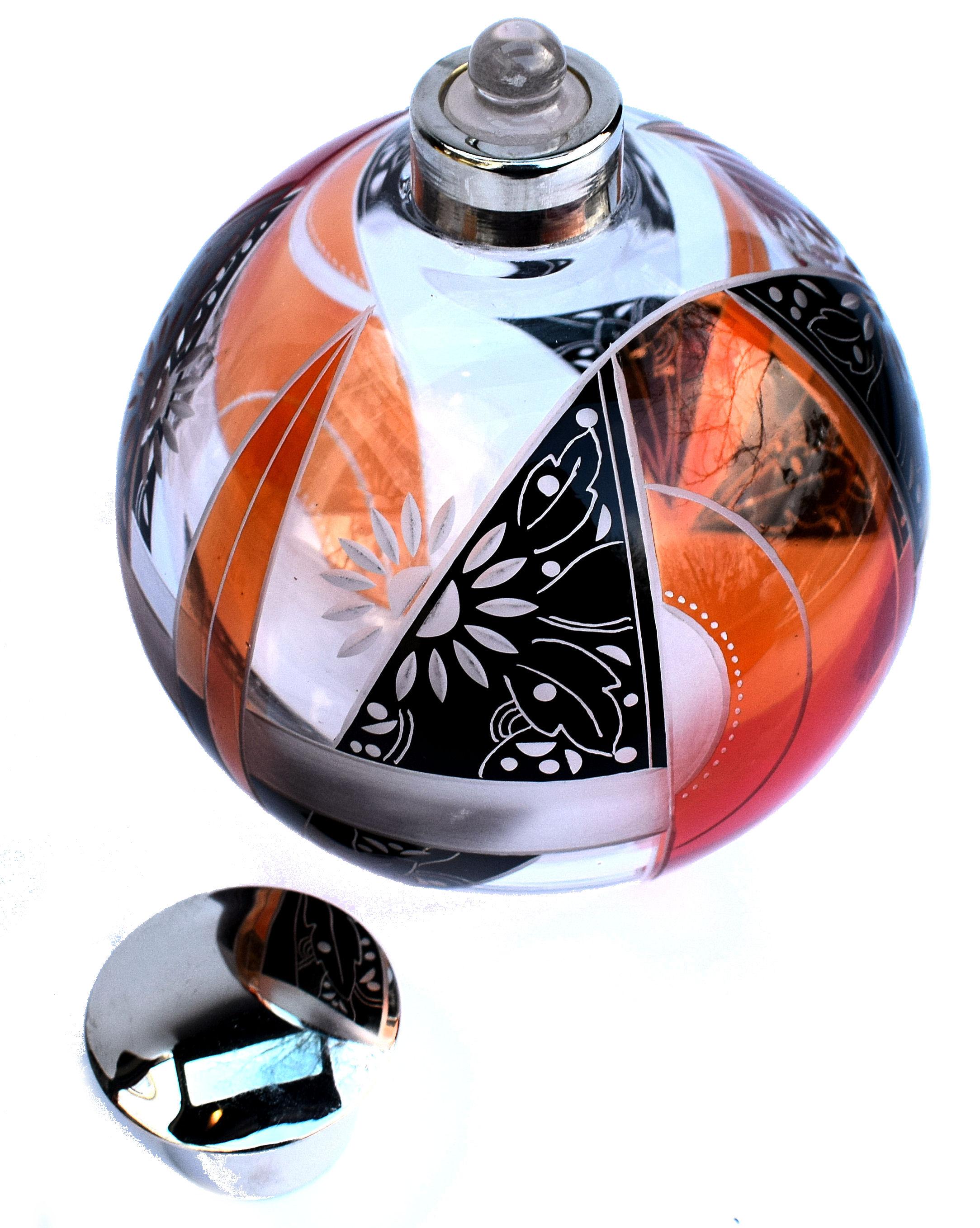 Art Deco Glass and Enamel Perfume Bottle by Karl Palda In Good Condition In Devon, England