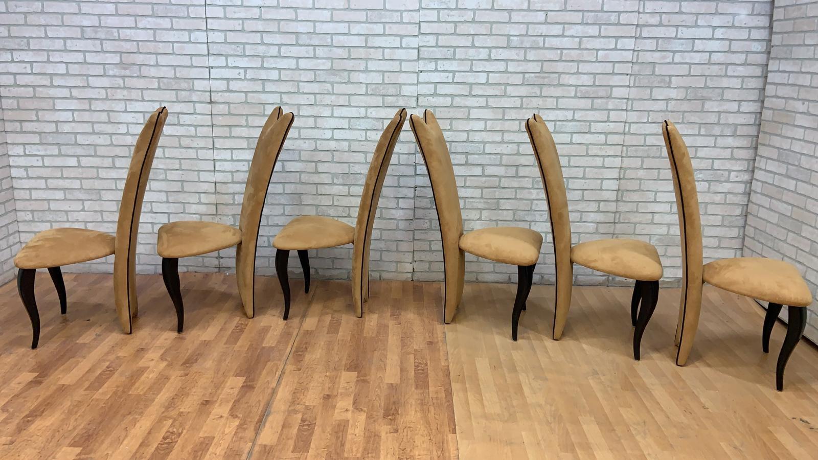 Table de salle à manger Art Déco à rallonge avec chaises de salle à manger à haut dossier - ensemble de 9 pièces en vente 3