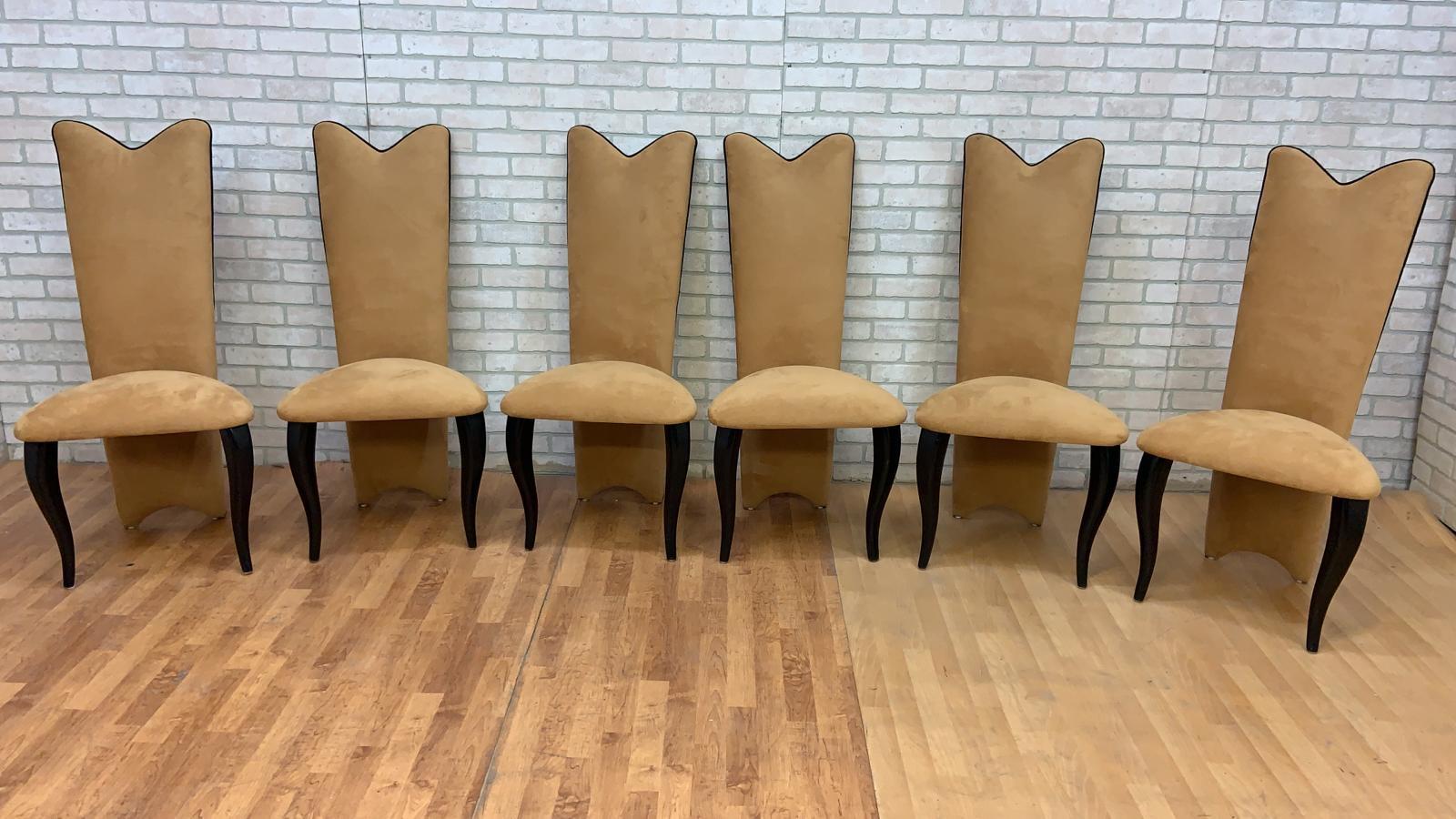 Art Deco Glass Extending Dining Table with High Back Dining Chairs - 9 Piece Set For Sale 5