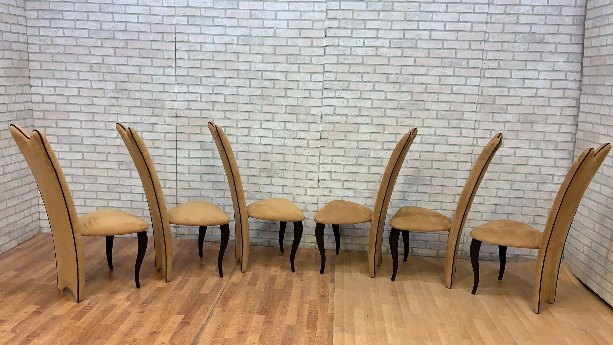 Table de salle à manger Art Déco à rallonge avec chaises de salle à manger à haut dossier - ensemble de 9 pièces en vente 10