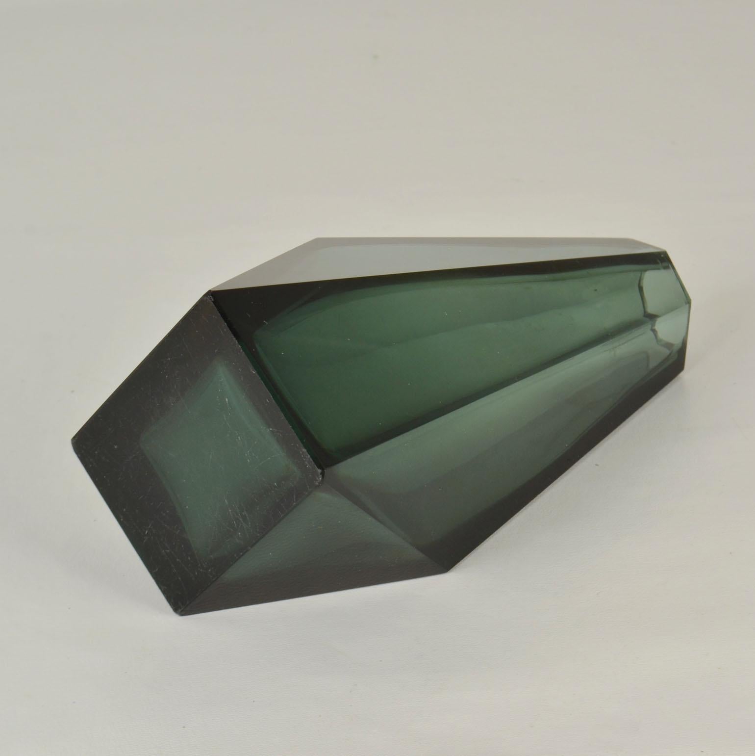 Art Deco Glass Facet Cut Emerald Green Vase  For Sale 2