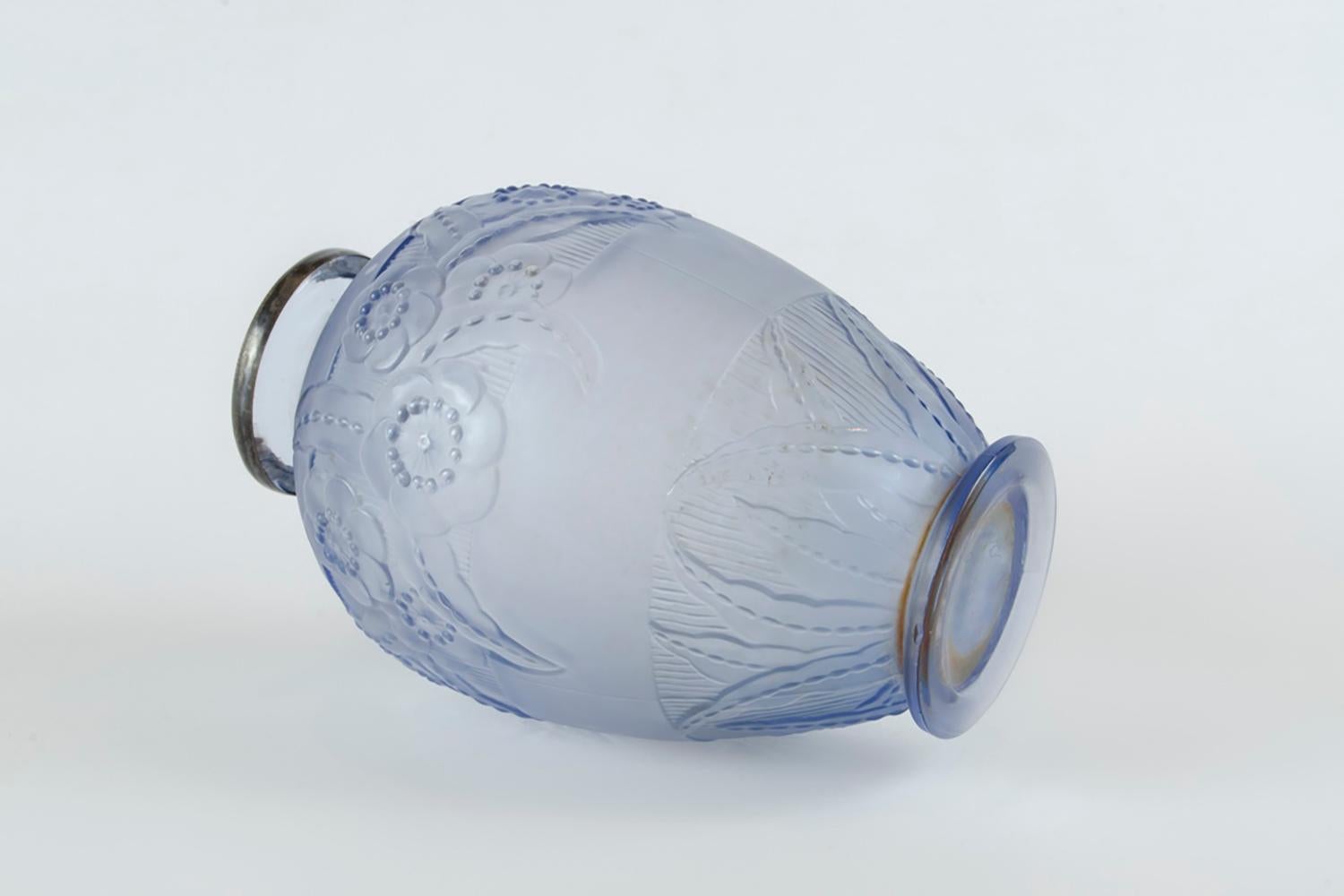 French Art Deco Glass Flower Vase Marius Sabino For Sale