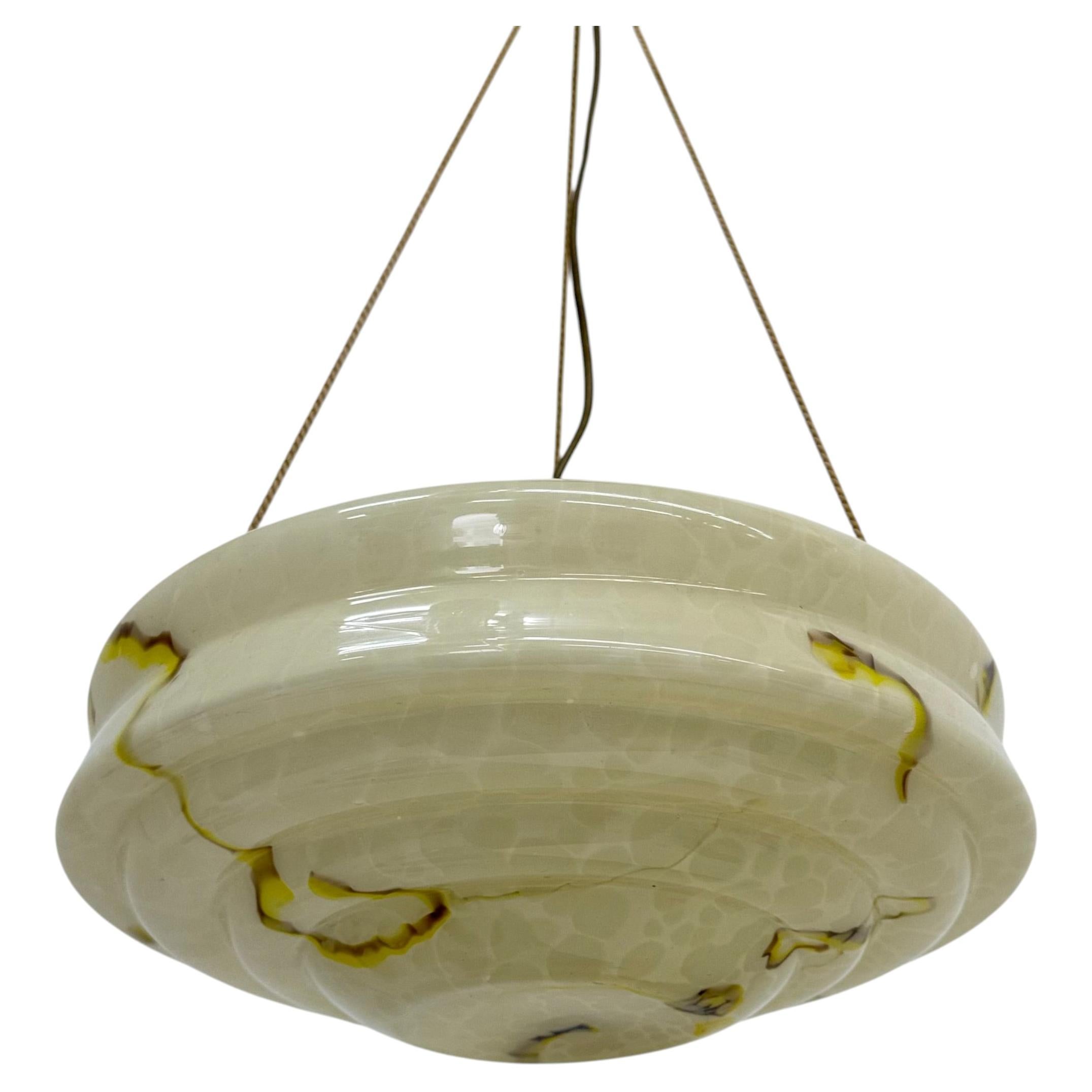 Lampada a sospensione in vetro Art déco, anni '50