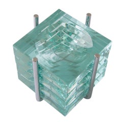 Antique Art Deco Glass Hors D'œuvre Dishes in Chrome Stand by Jean Luce