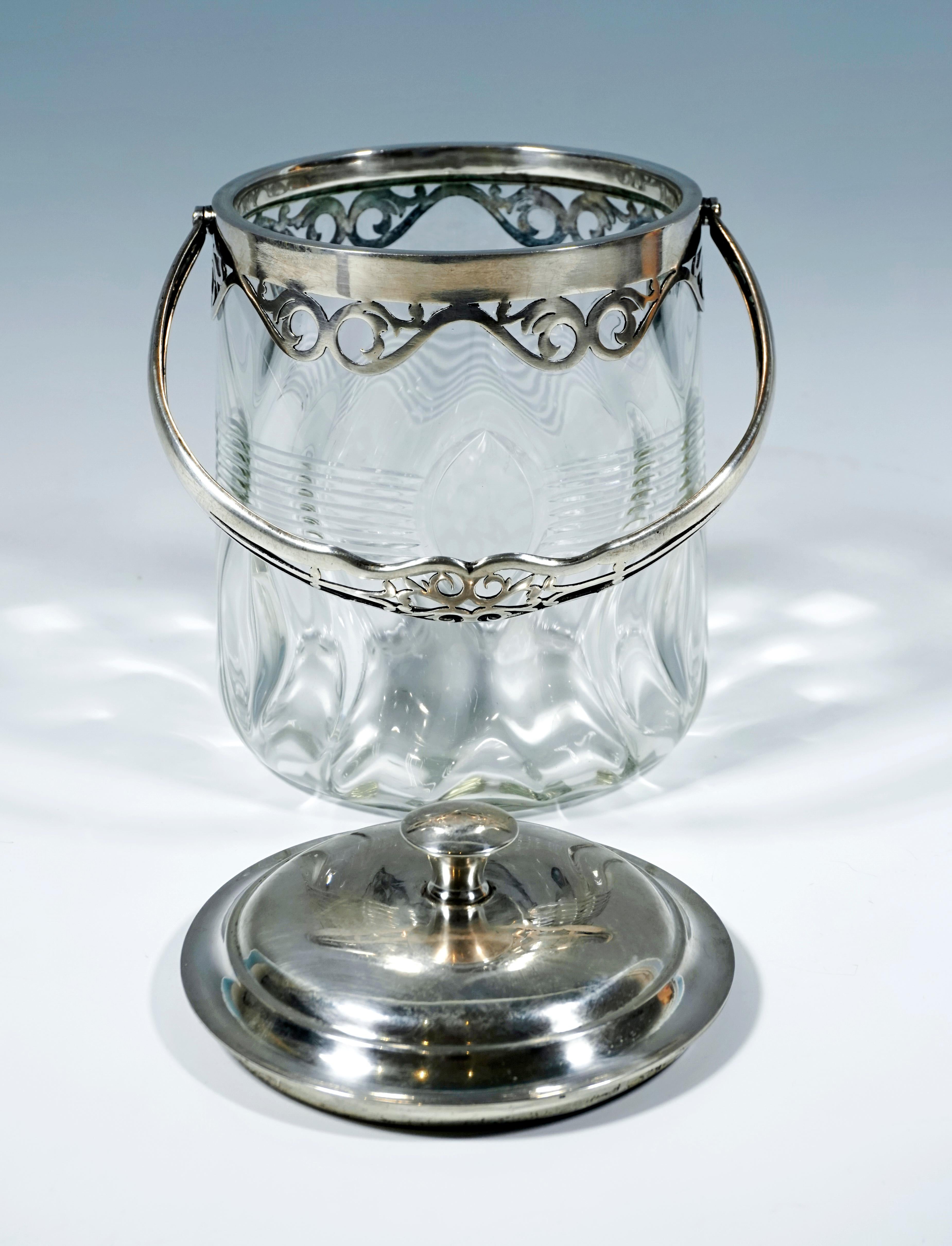 Austrian Art Deco Glass Ice Bucket with Silver Mount, Kattner & Co Vienna, around 1925 For Sale