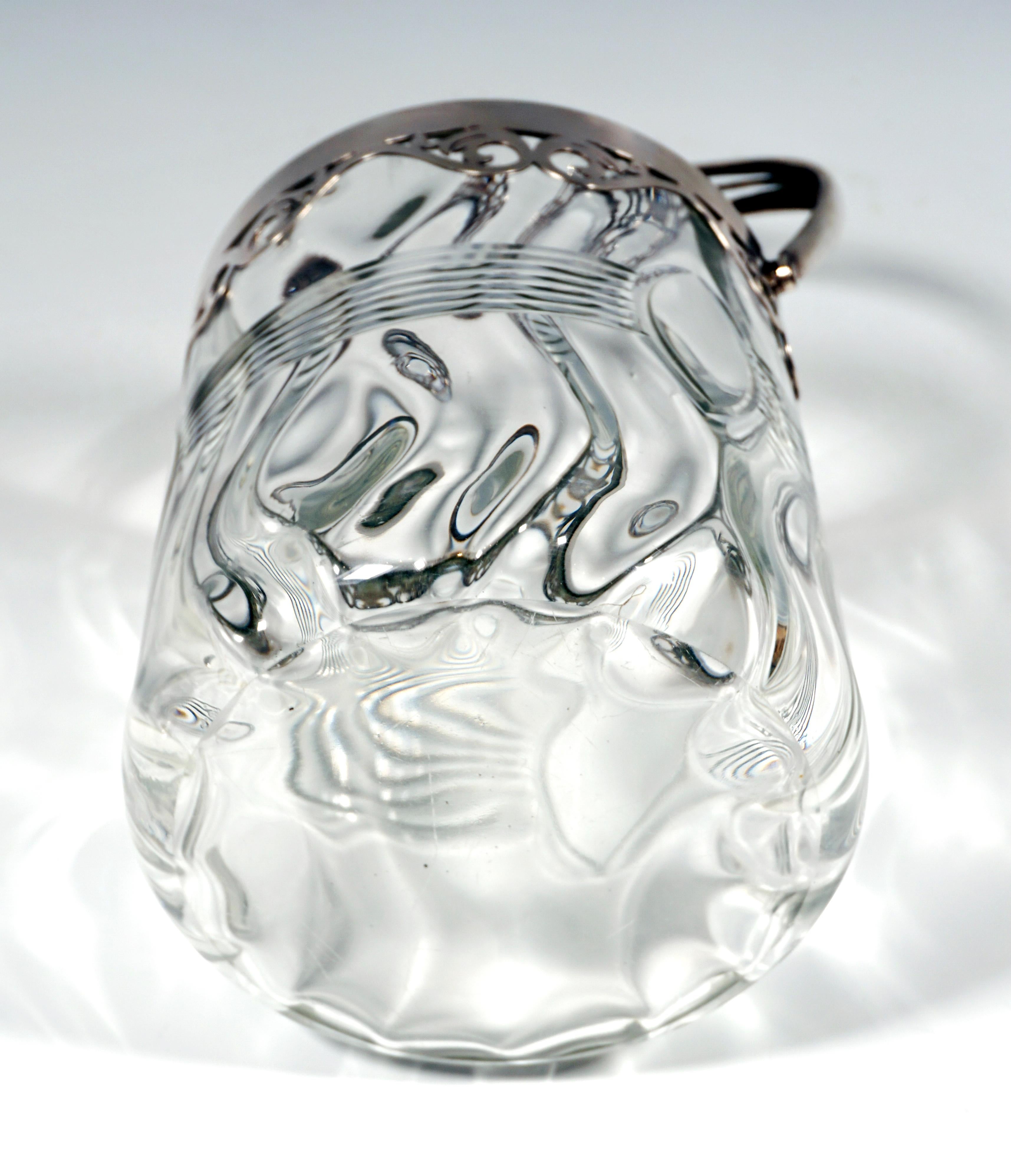Hand-Crafted Art Deco Glass Ice Bucket with Silver Mount, Kattner & Co Vienna, around 1925 For Sale