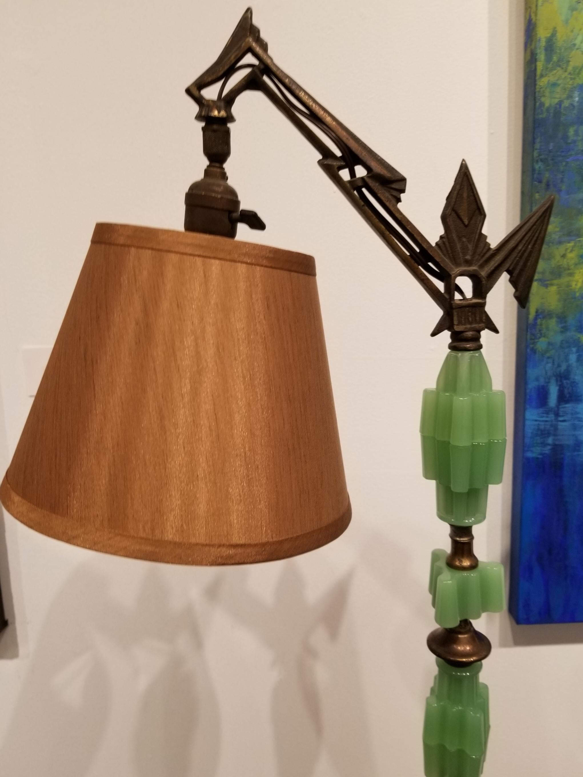 Cast Art Deco Glass and Iron Floor Lamp