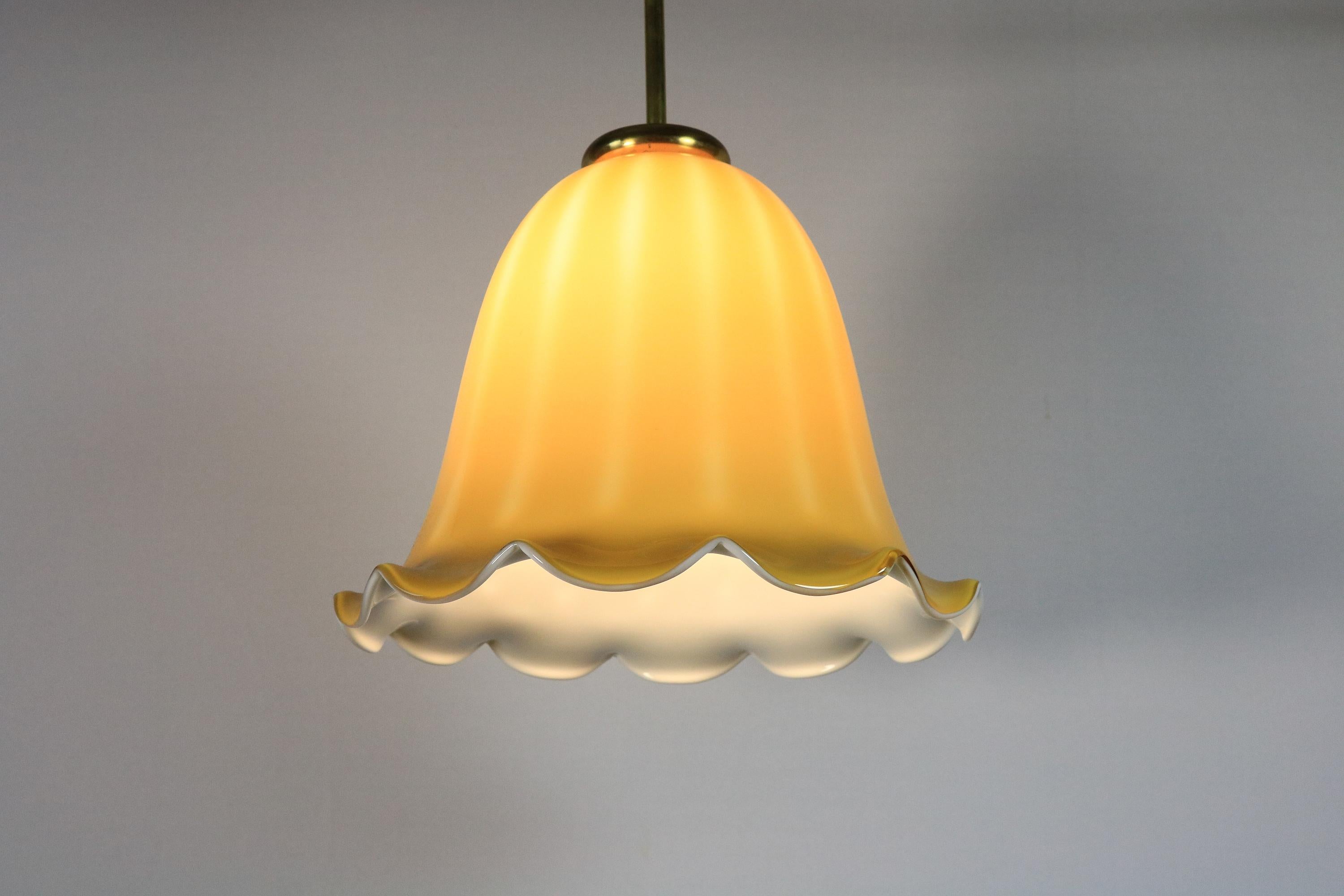 Opaline Glass Art Deco Glass Lamp, Germany, Amber colored , 1940s, bell shape For Sale