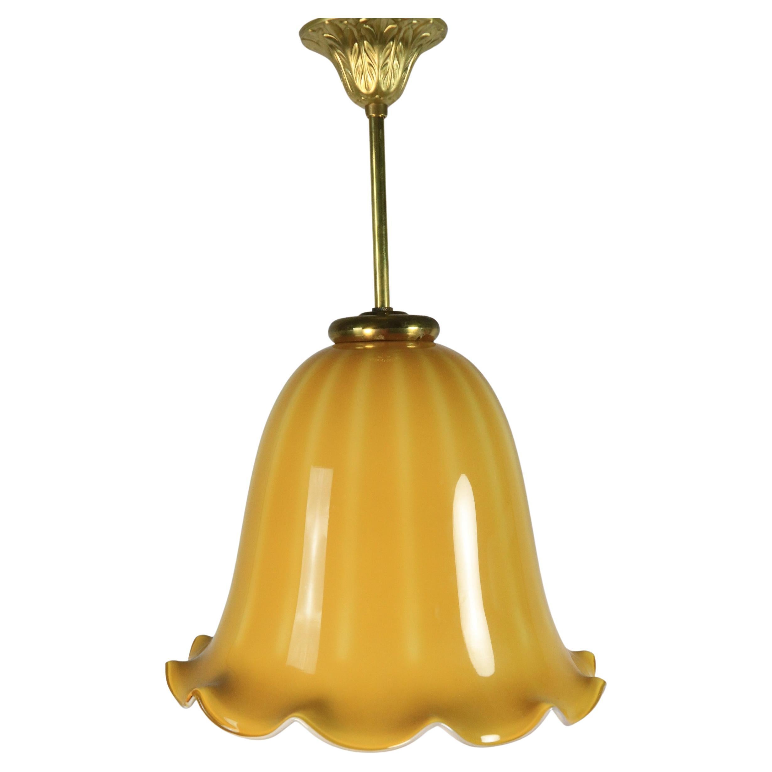 Art Deco Glass Lamp, Germany, Amber colored , 1940s, bell shape For Sale