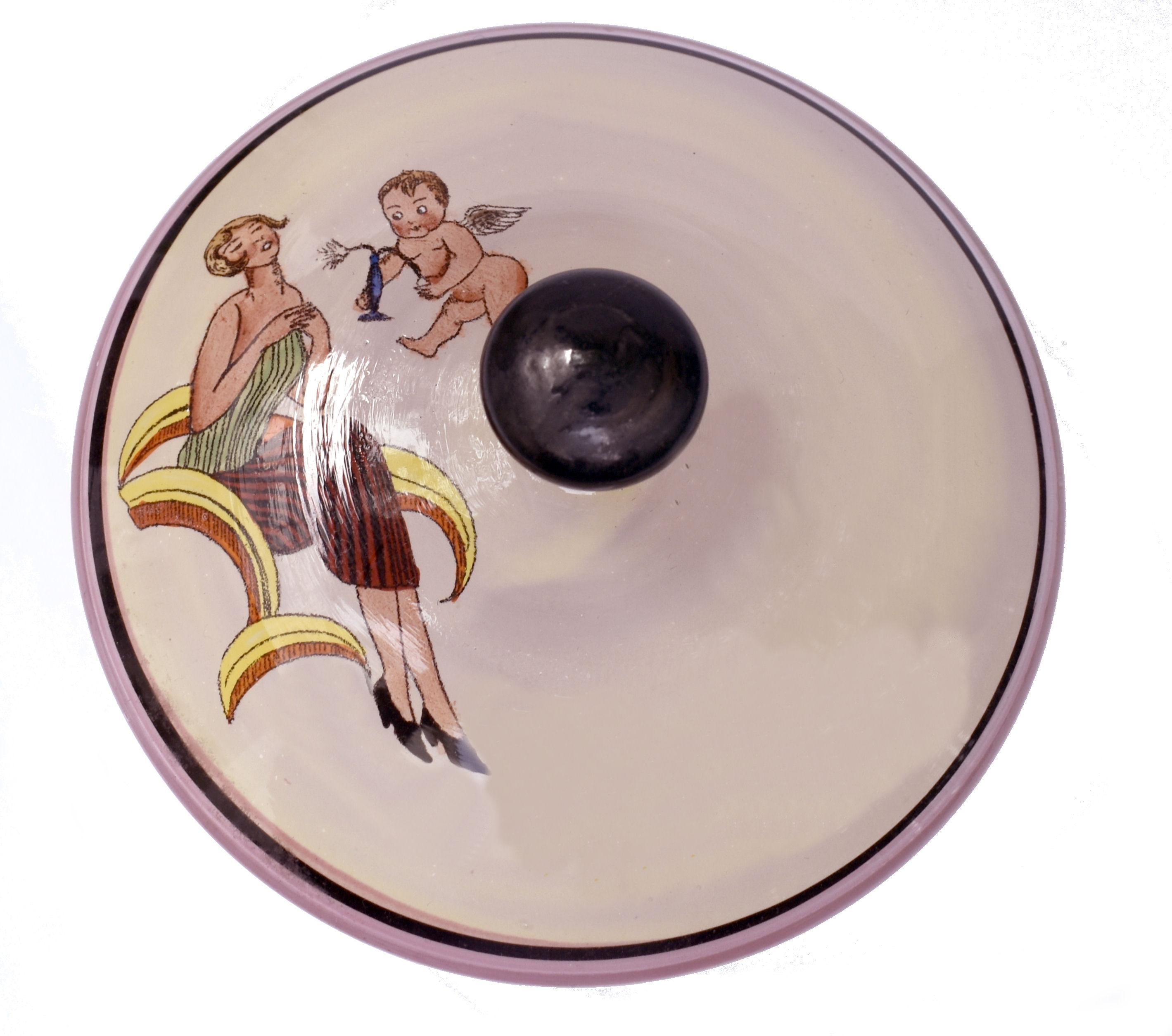 Bol à poudre à couvercle en verre Art Déco, vers 1930 en vente 2