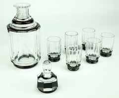 Art Deco Glass Liquor Service Decanter and Glasses