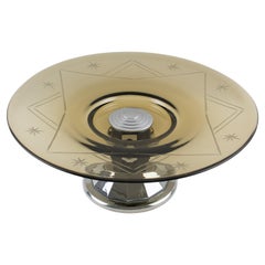 Coupe de centre de table Art déco en verre, bois de Macassar et chrome, vers 1930