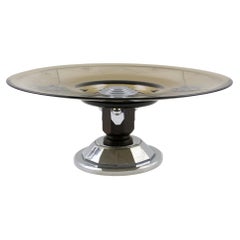 Art Deco Glass, Macassar Wood and Chrome Centerpiece Bowl, circa 1930