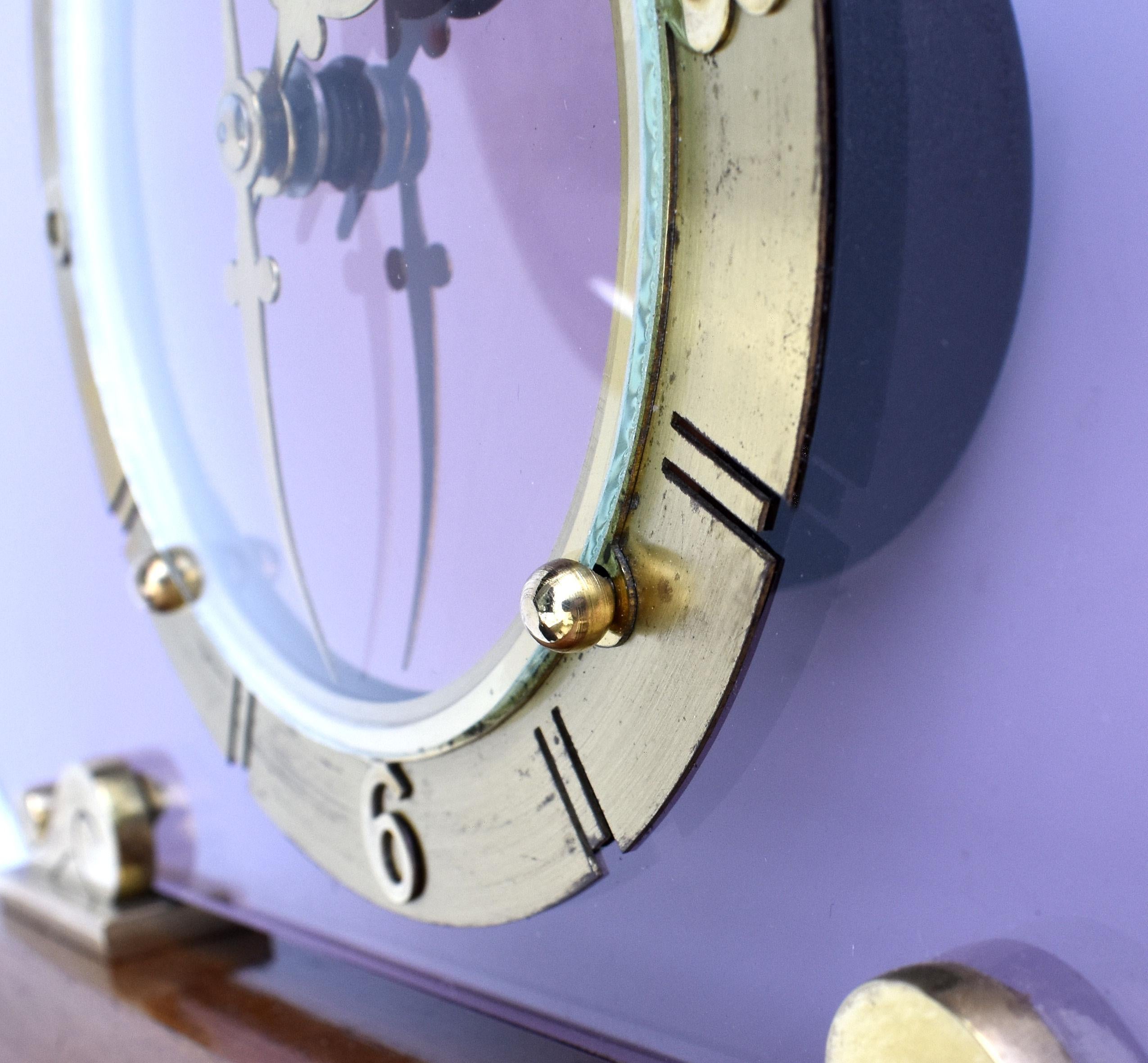 Art Deco Glass & Mirror 8 Day Mantle Clock, 1930 For Sale 4