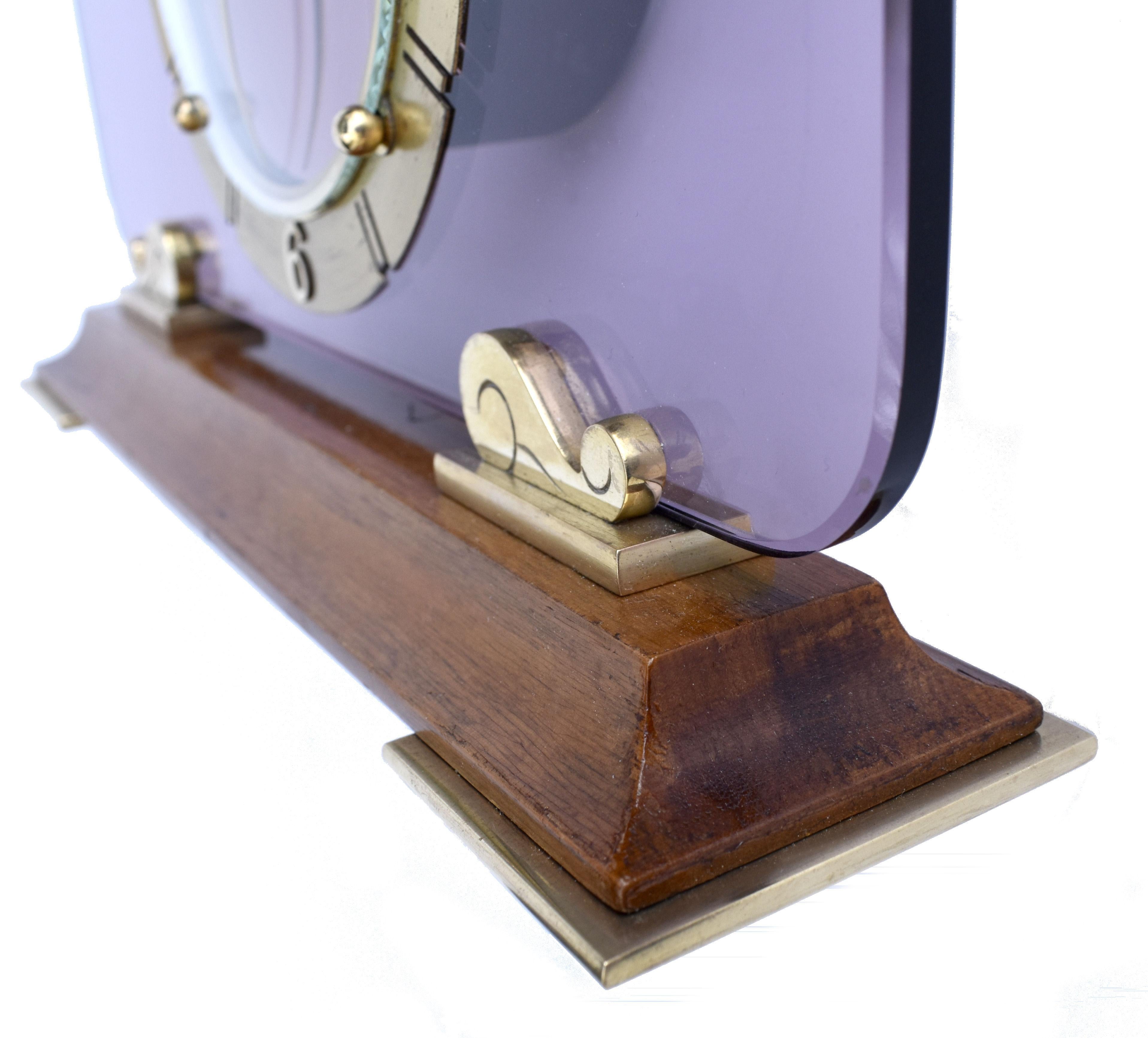 Pendule de cheminée Art Déco 8 jours en verre et miroir, 1930 en vente 4