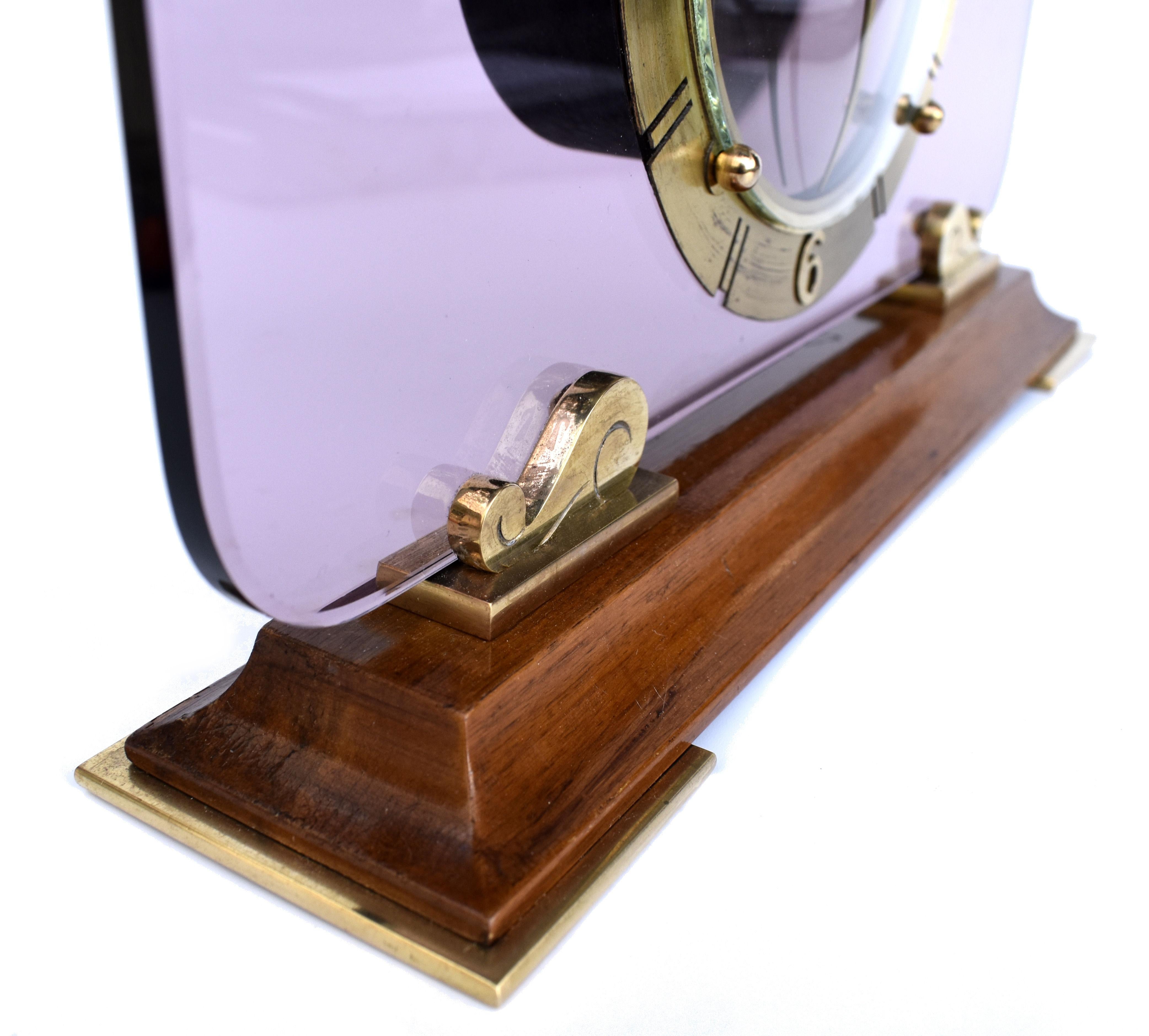 Art Deco Glass & Mirror 8 Day Mantle Clock, 1930 In Good Condition For Sale In Devon, England