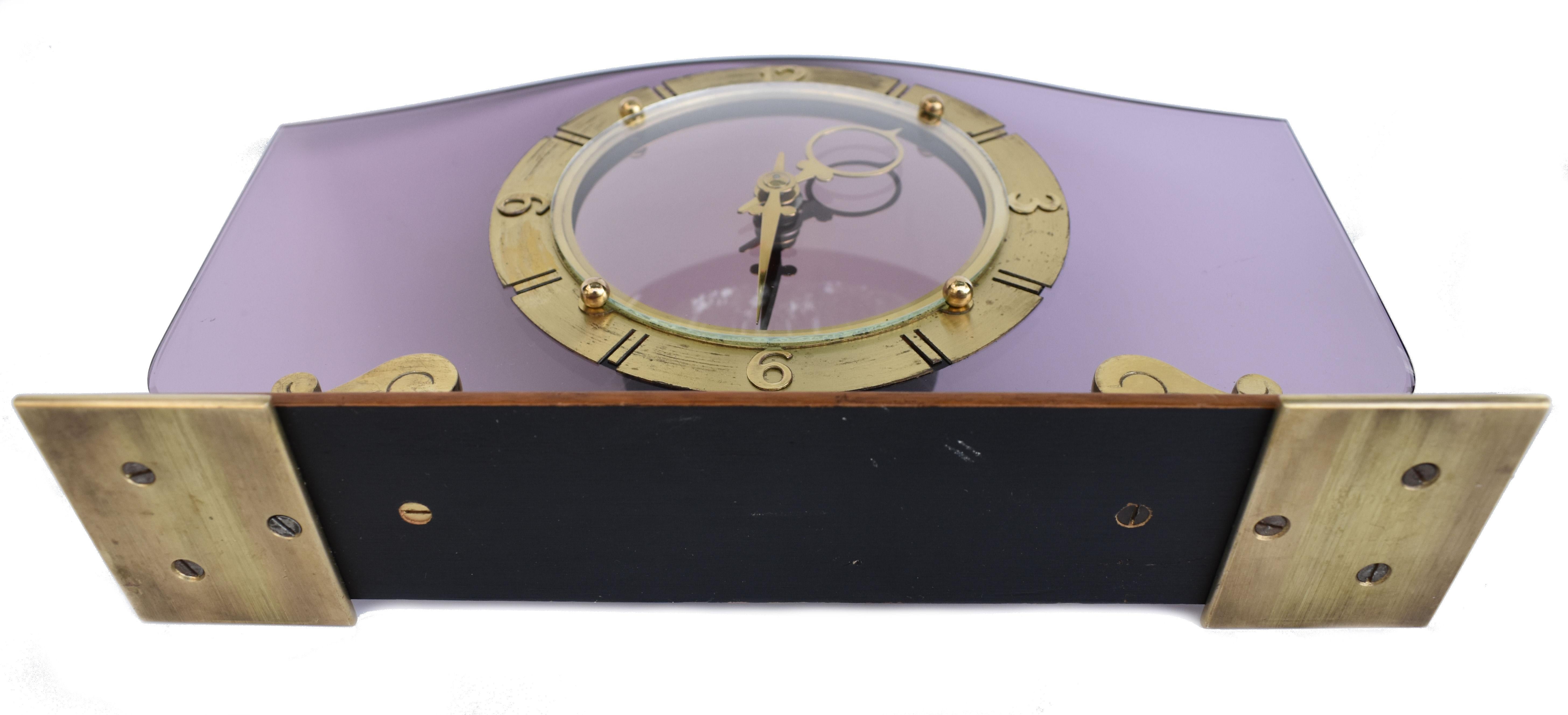 Art Deco Glass & Mirror 8 Day Mantle Clock, 1930 For Sale 2