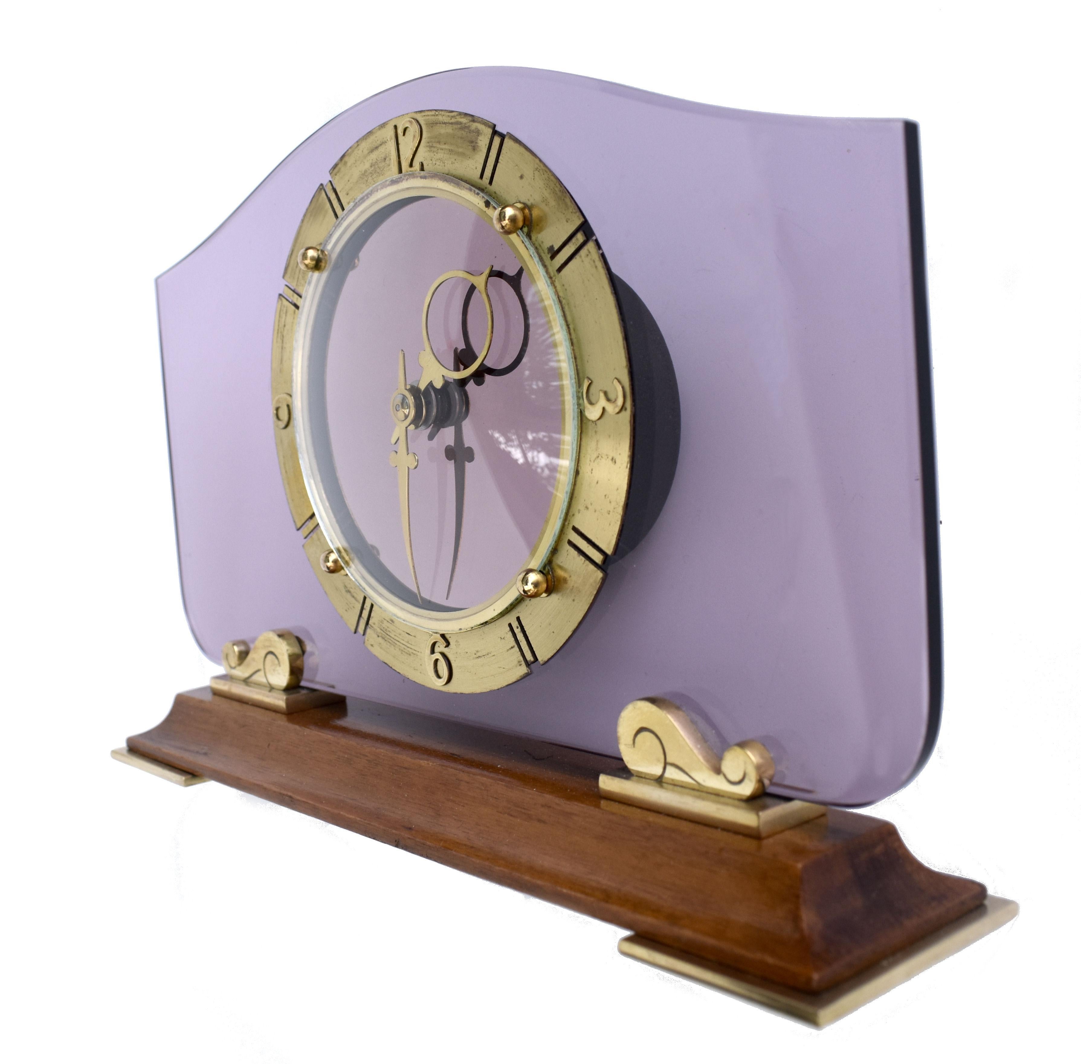 Art Deco Glass & Mirror 8 Day Mantle Clock, 1930 For Sale 3