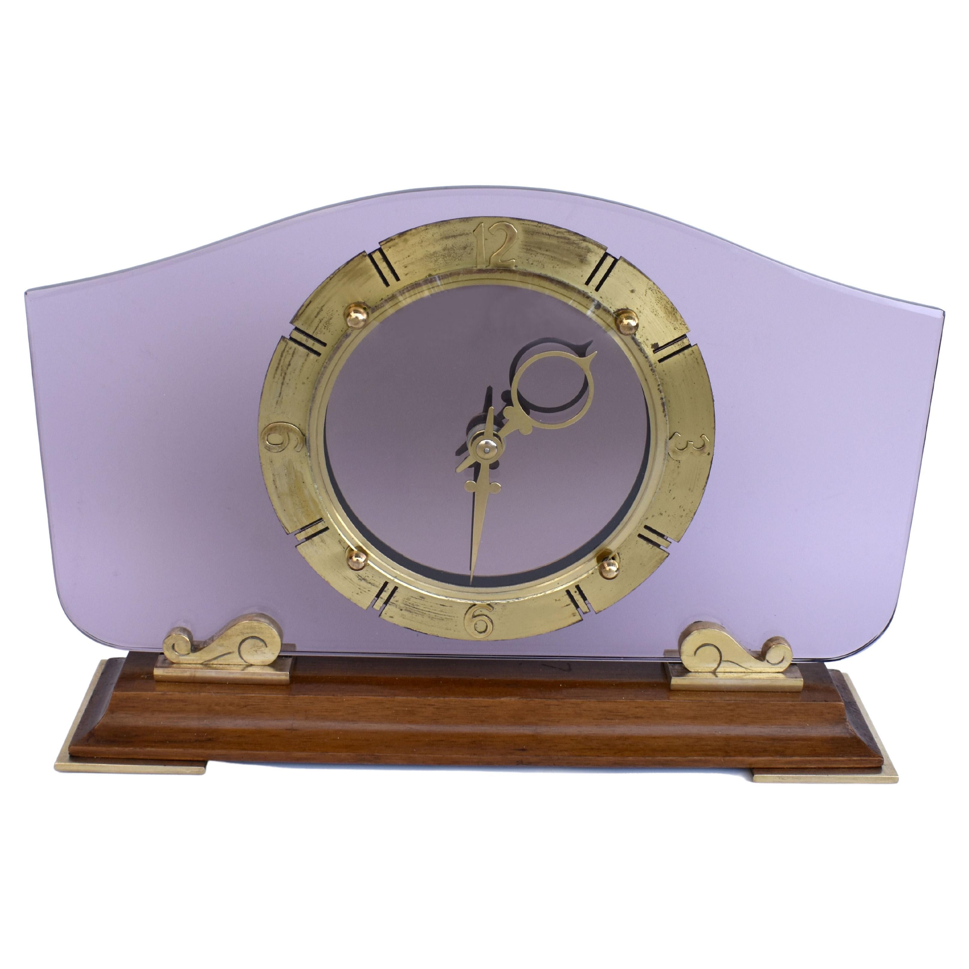 Art Deco Glass & Mirror 8 Day Mantle Clock, 1930 For Sale