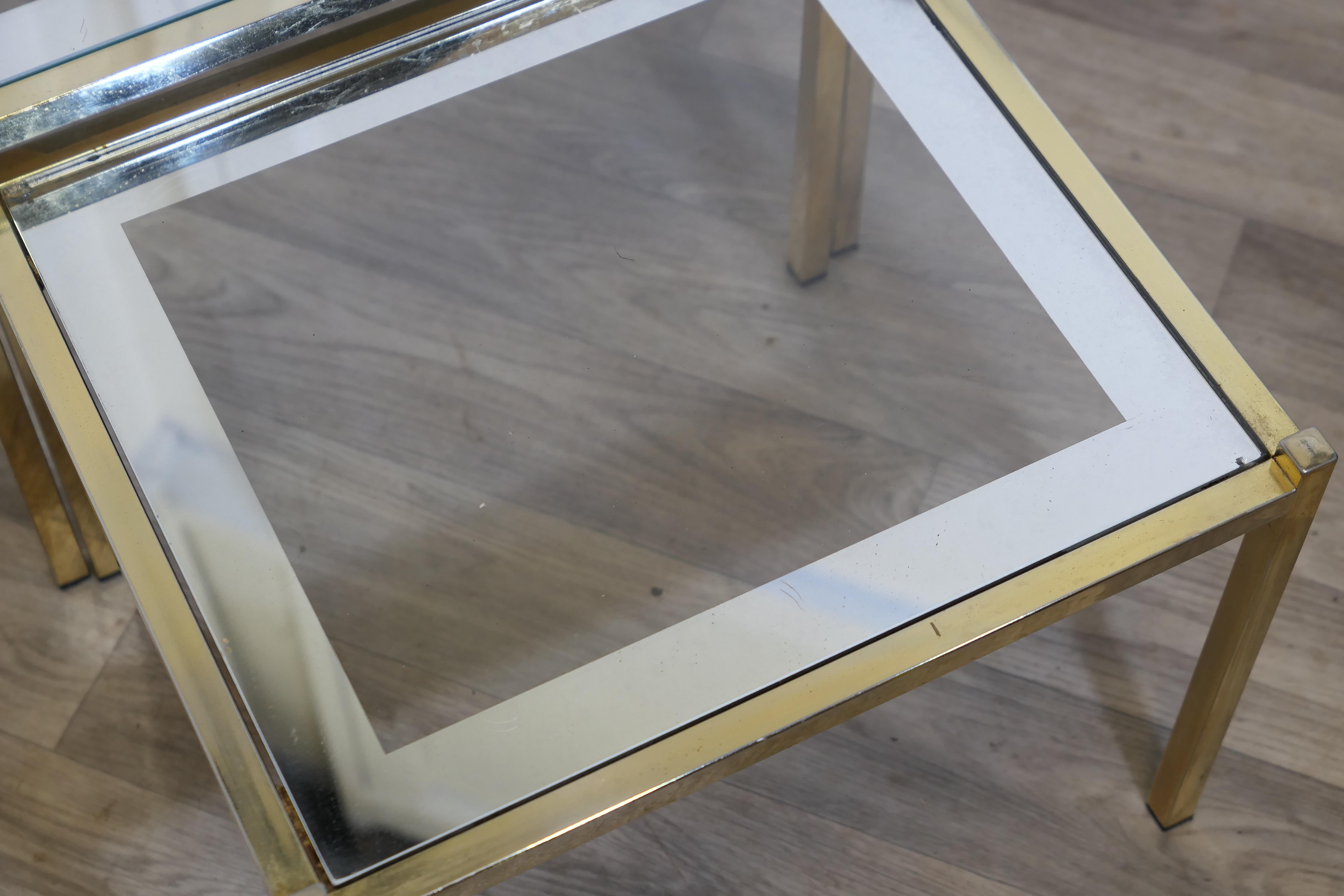 Art Deco Glass Mirror and Brass Nest of Tables For Sale 4