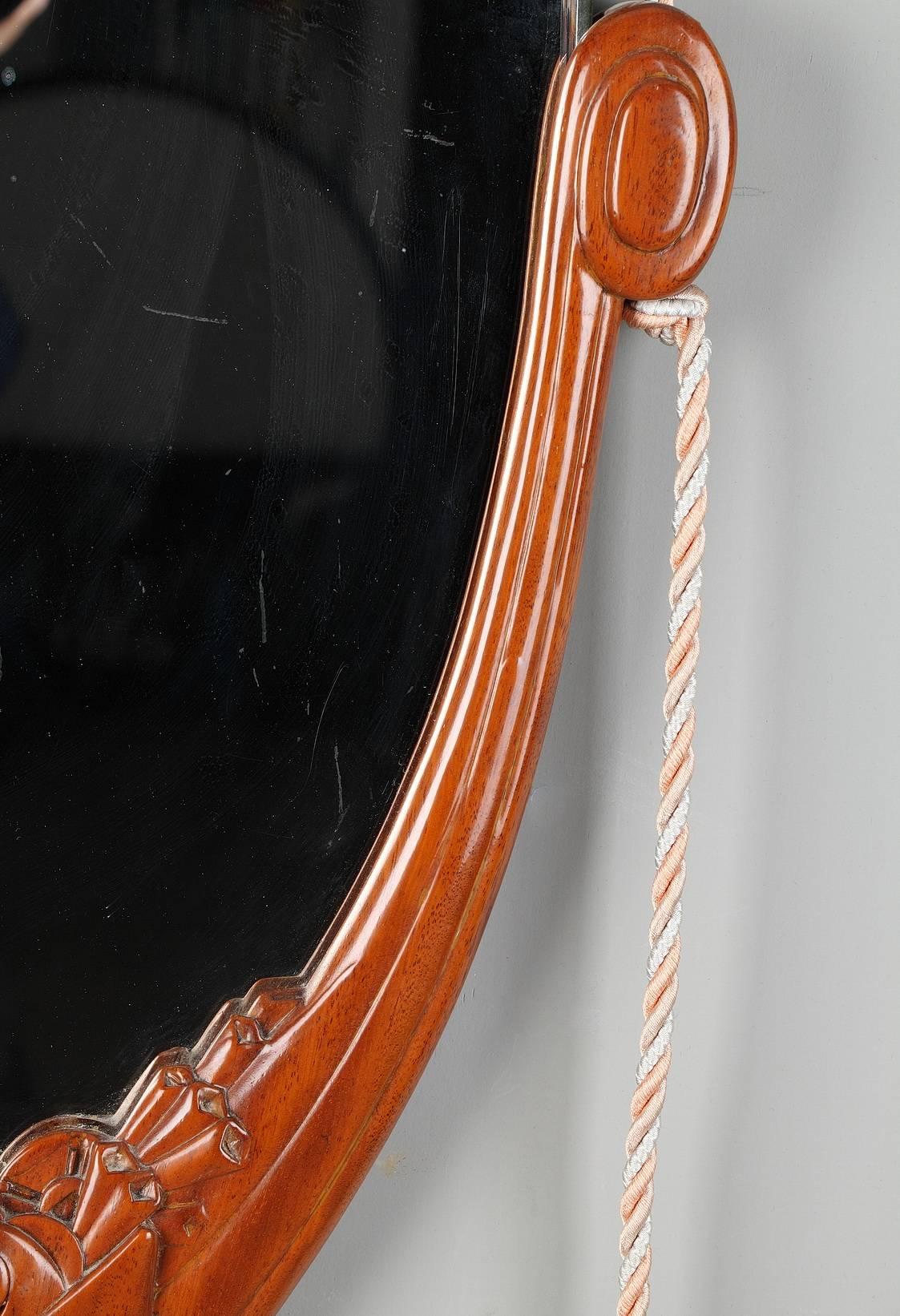Beech Art Deco Glass Mirror Attributed to Maurice Dufrêne