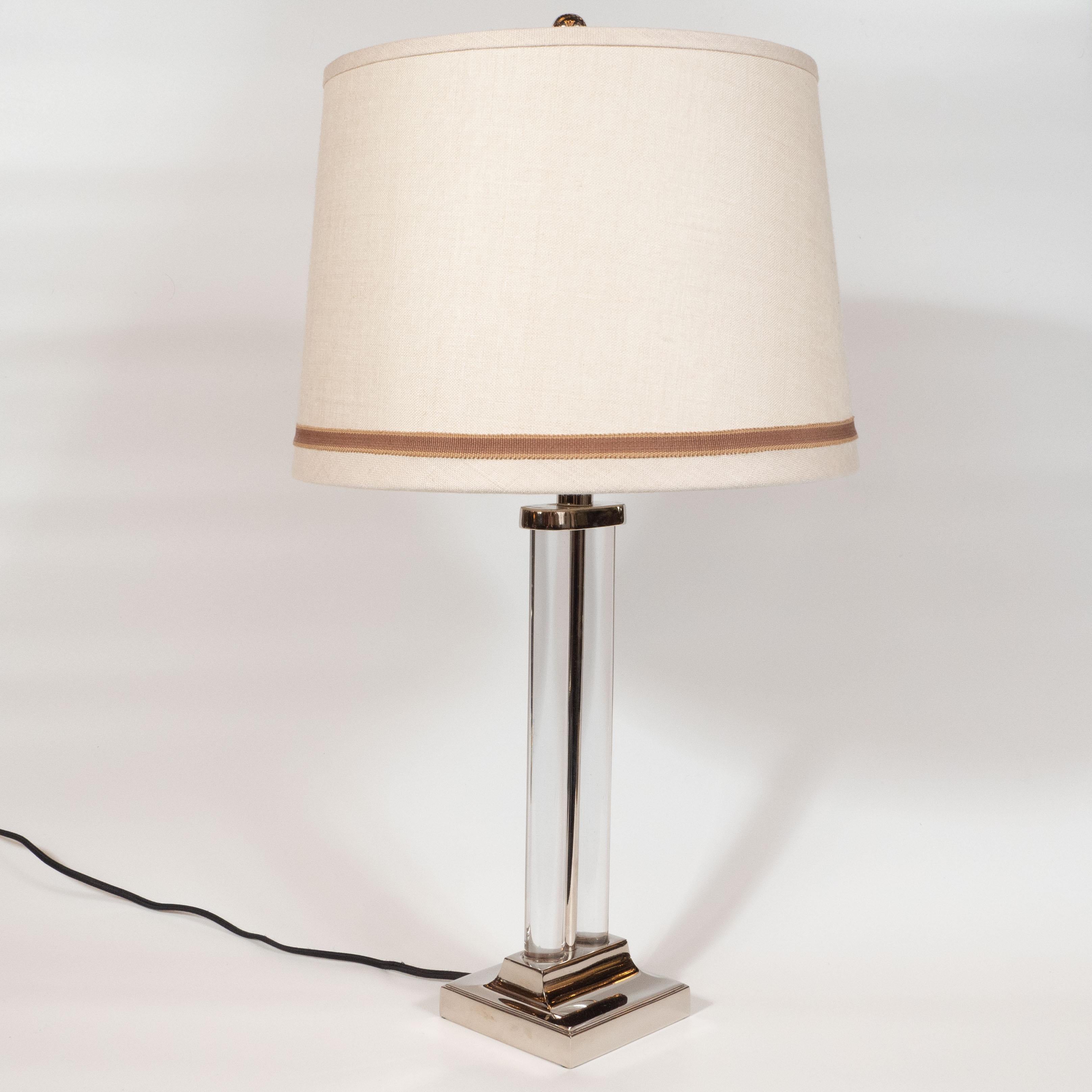 Art Deco Glass and Nickel Table Lamp by Gilbert Rohde for MSLC In Excellent Condition In New York, NY