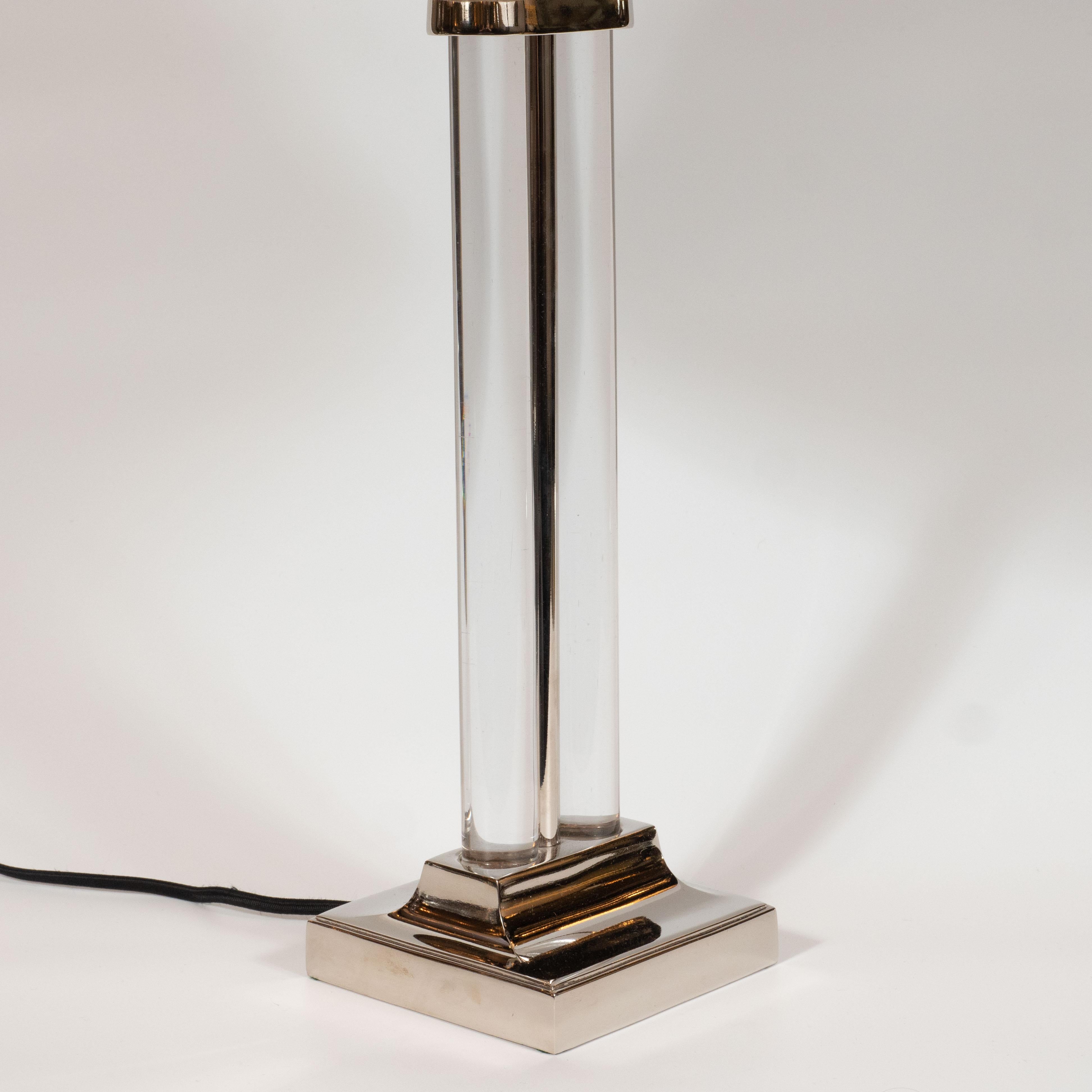 Mid-20th Century Art Deco Glass and Nickel Table Lamp by Gilbert Rohde for MSLC