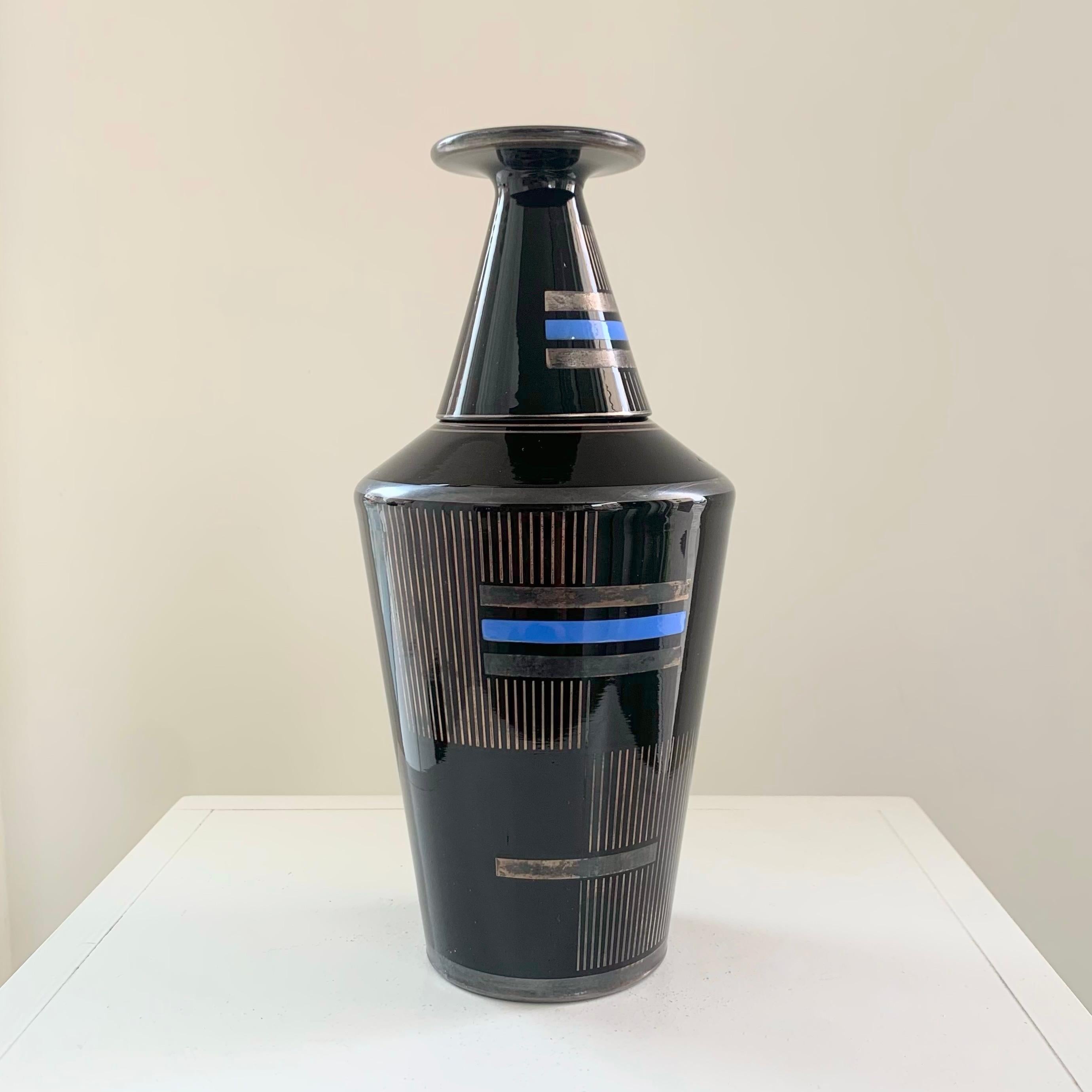 Hand-Painted Art Deco Glass Nightstand Water Carafe, circa 1920, France. For Sale