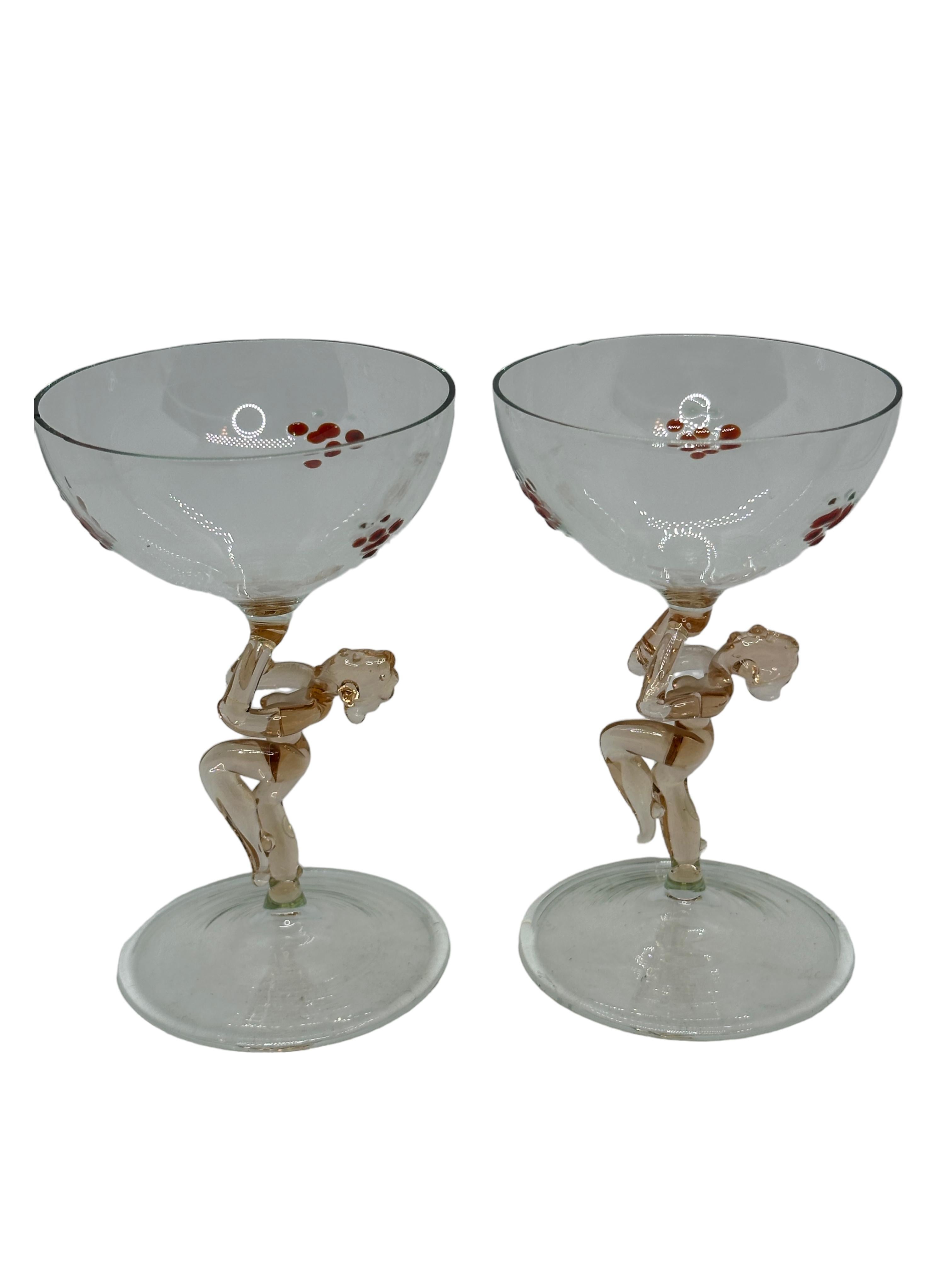 Art Deco Glass Nude Lady Decanter & 6 Glasses Set by Bimini, Vintage Austria 2