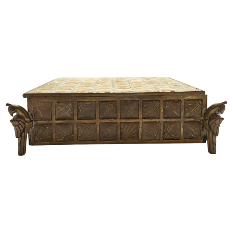 Art Deco Glass Panneled and Brass Decorative Box For Sale at 1stDibs