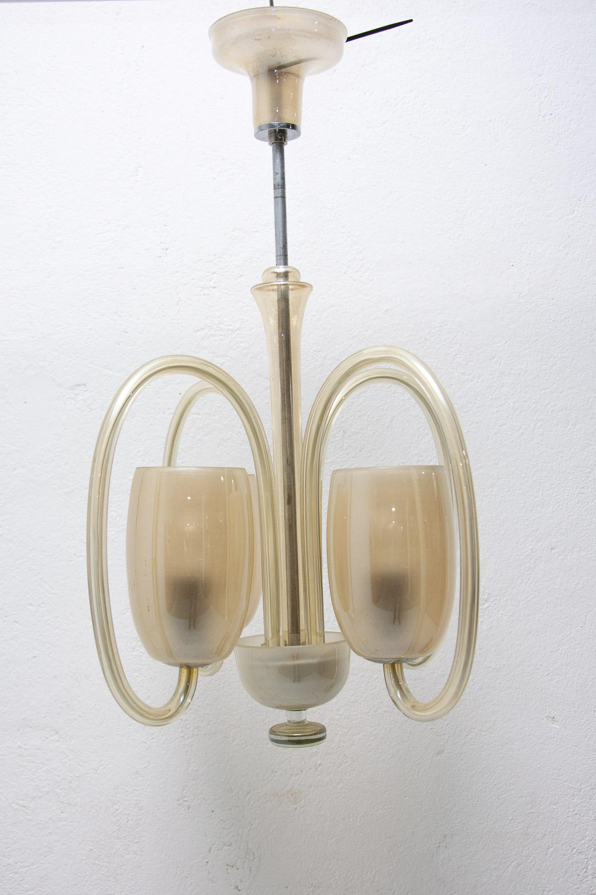 Czech Art Deco Glass Pendant Chandelier, 1930´s, Bohemia