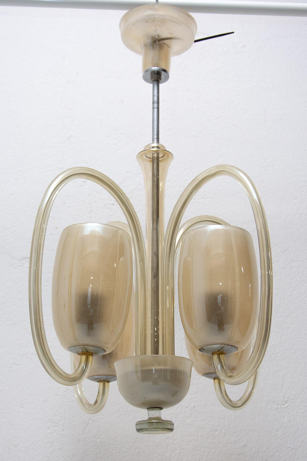 Art Deco Glass Pendant Chandelier, 1930´s, Bohemia In Excellent Condition In Prague 8, CZ