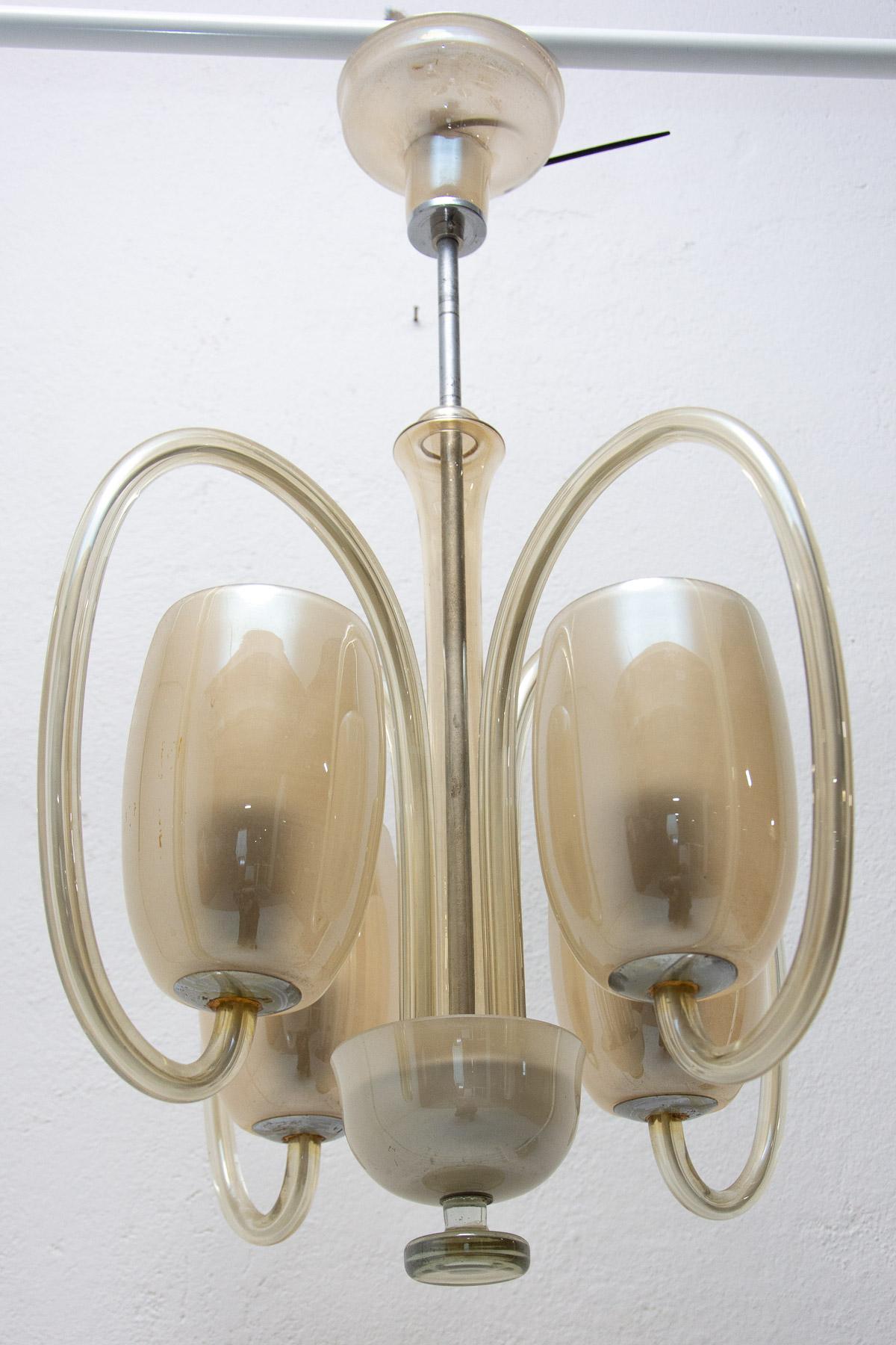 20th Century Art Deco Glass Pendant Chandelier, 1930´s, Bohemia