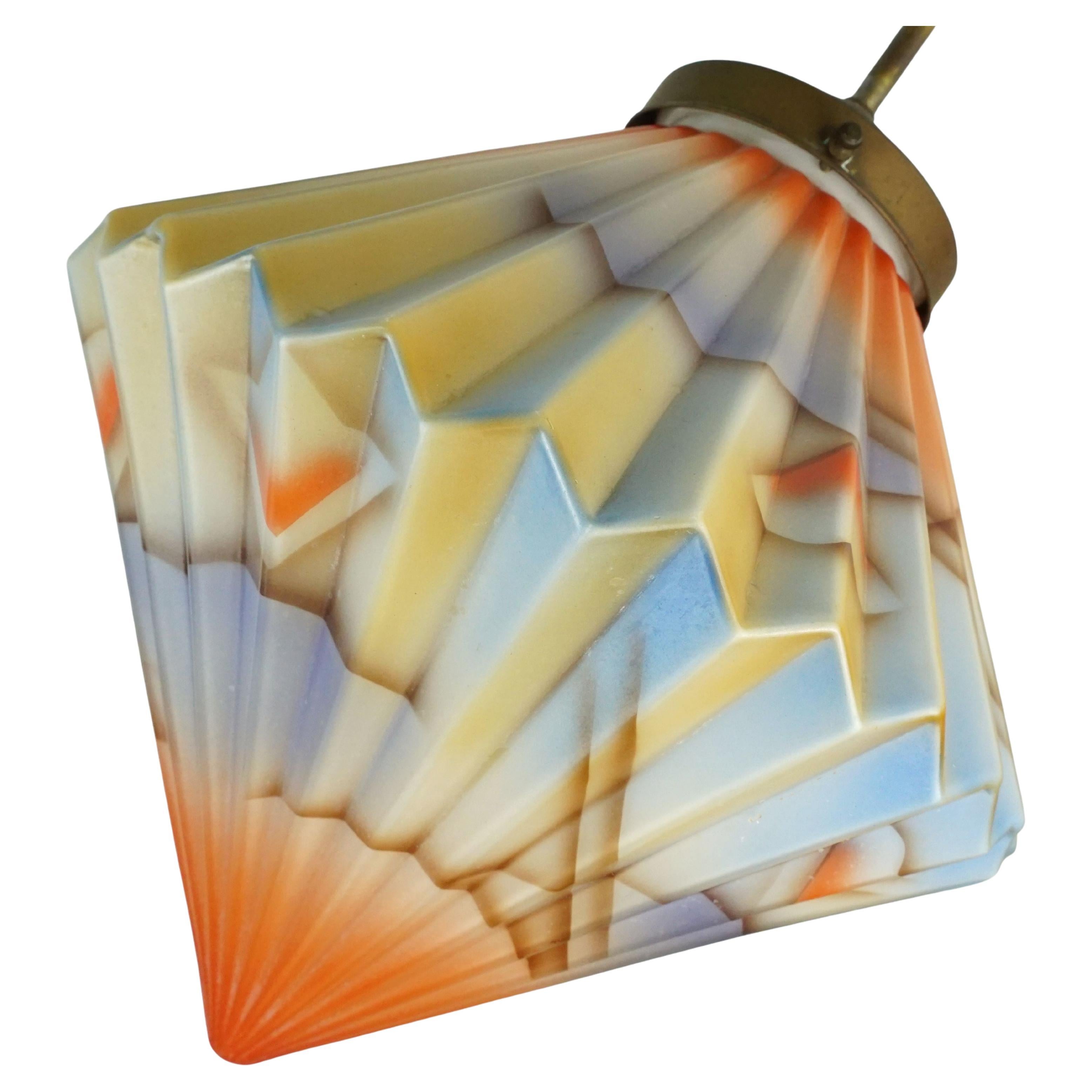 art déco verre PENDANT LIGHT aérographe forme plissée 1920s 30s avantgarde design en vente