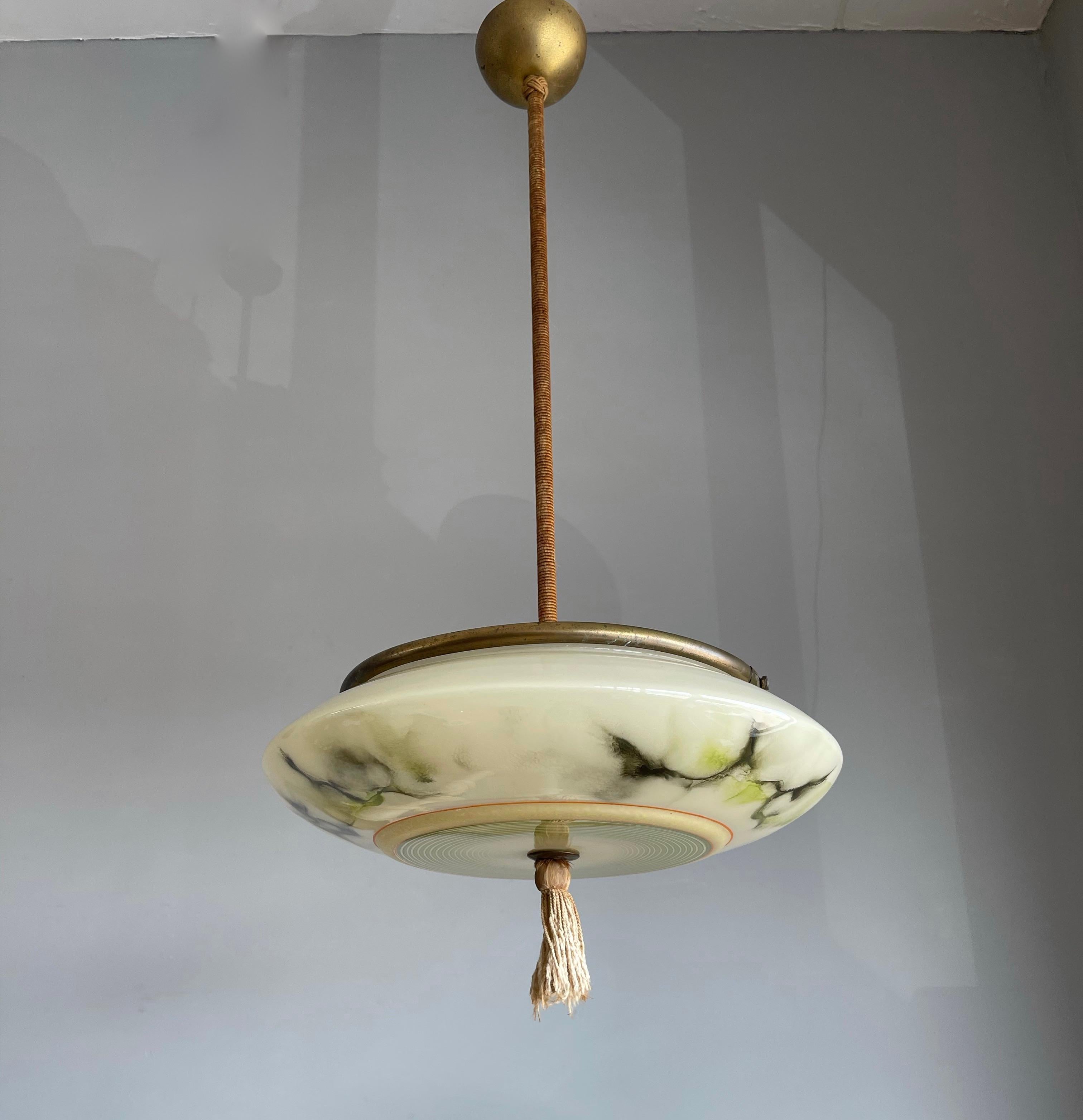 Art Deco Glass Pendant Light / Flush Mount w. Tassle & Transparent Glass Top 3