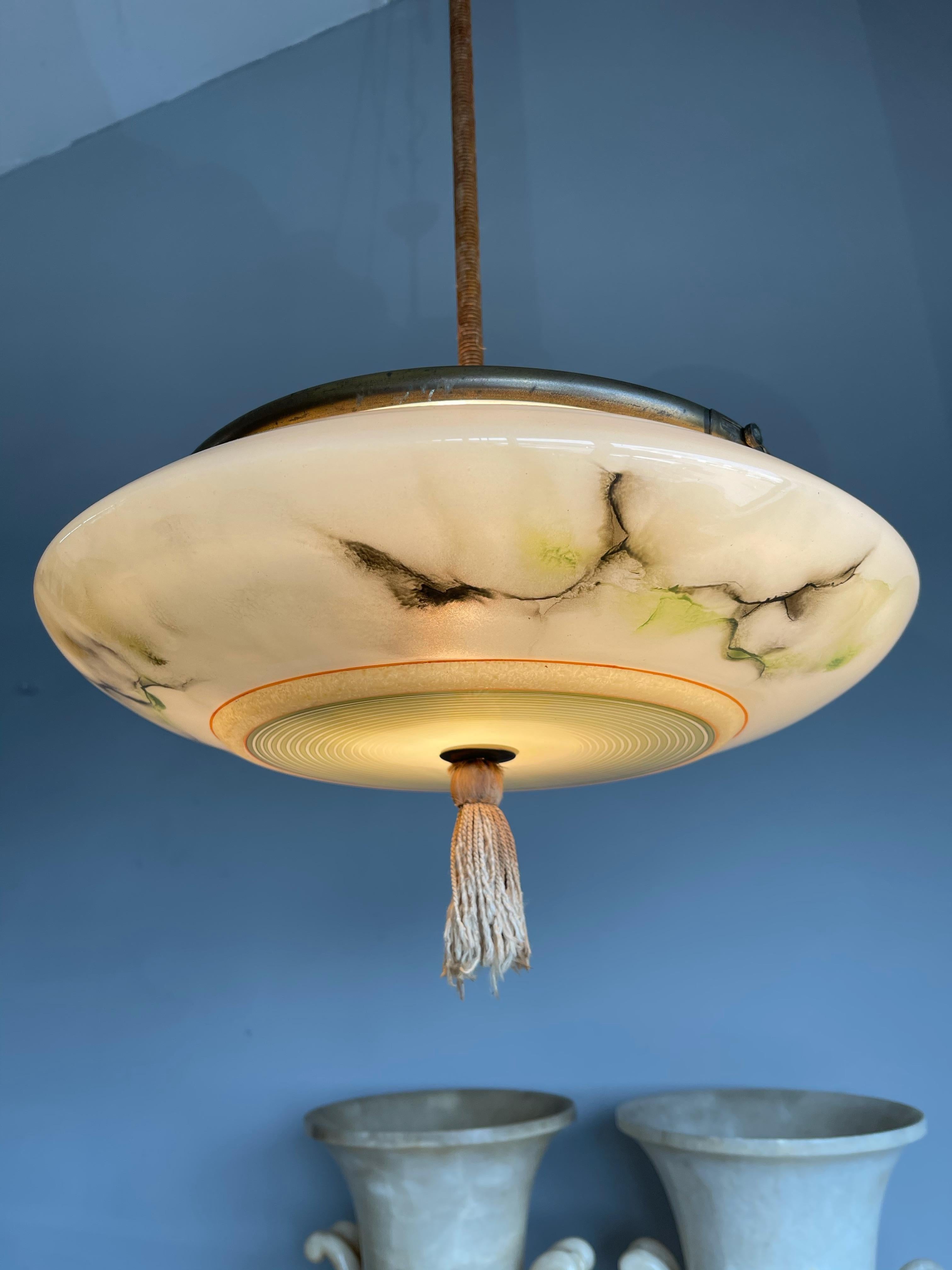 Art Deco Glass Pendant Light / Flush Mount w. Tassle & Transparent Glass Top 4