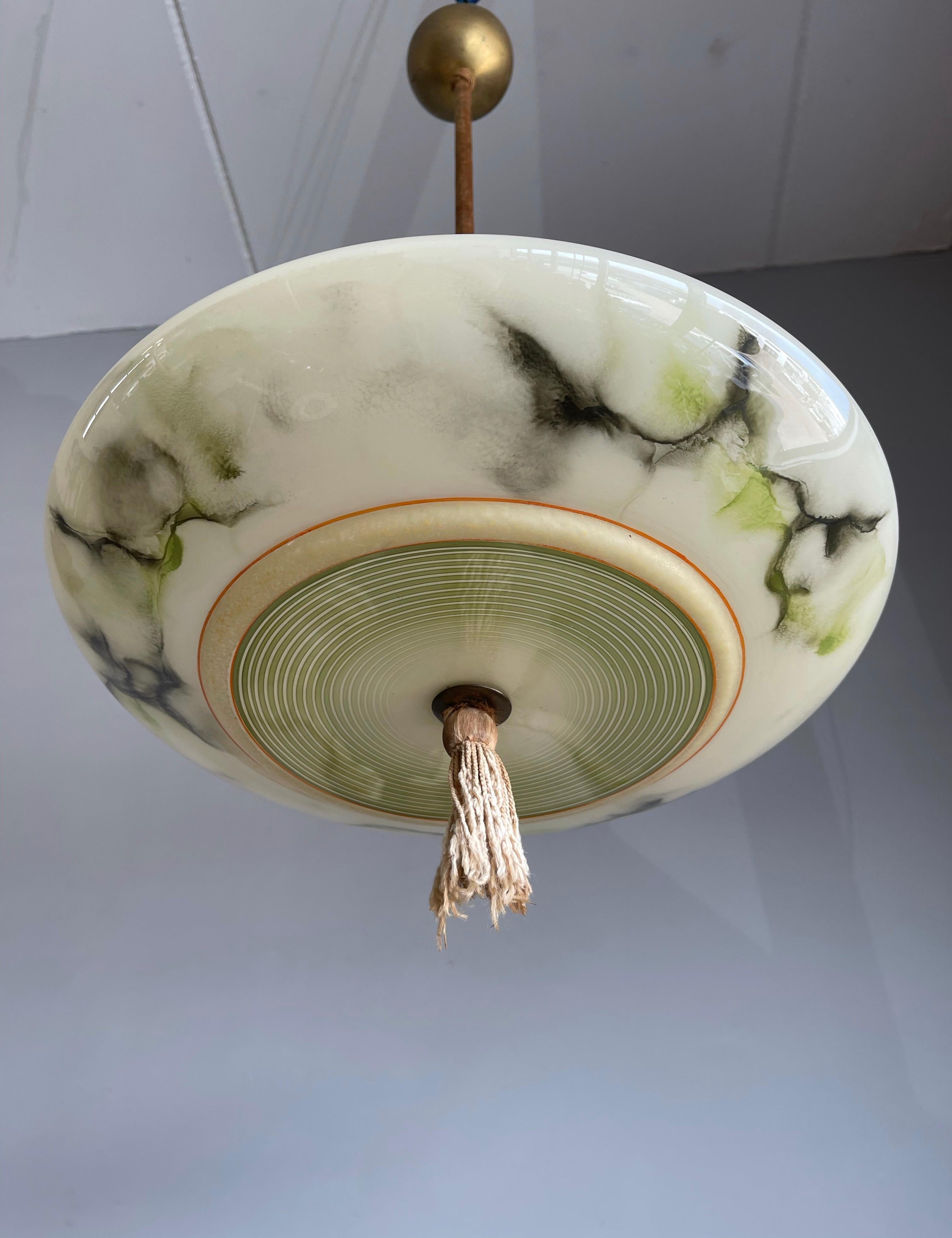 Art Deco Glass Pendant Light / Flush Mount w. Tassle & Transparent Glass Top 5