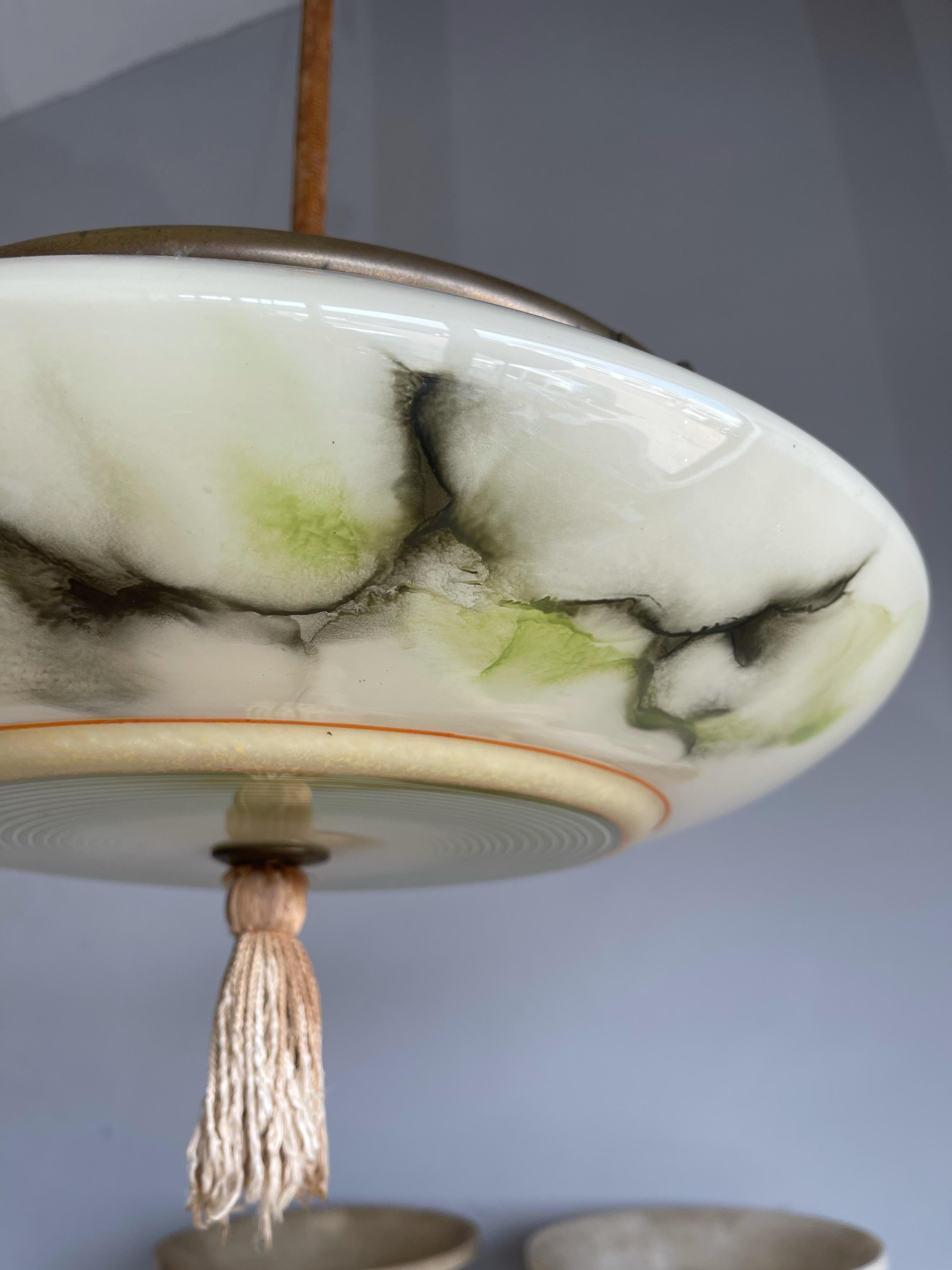 Art Deco Glass Pendant Light / Flush Mount w. Tassle & Transparent Glass Top 8