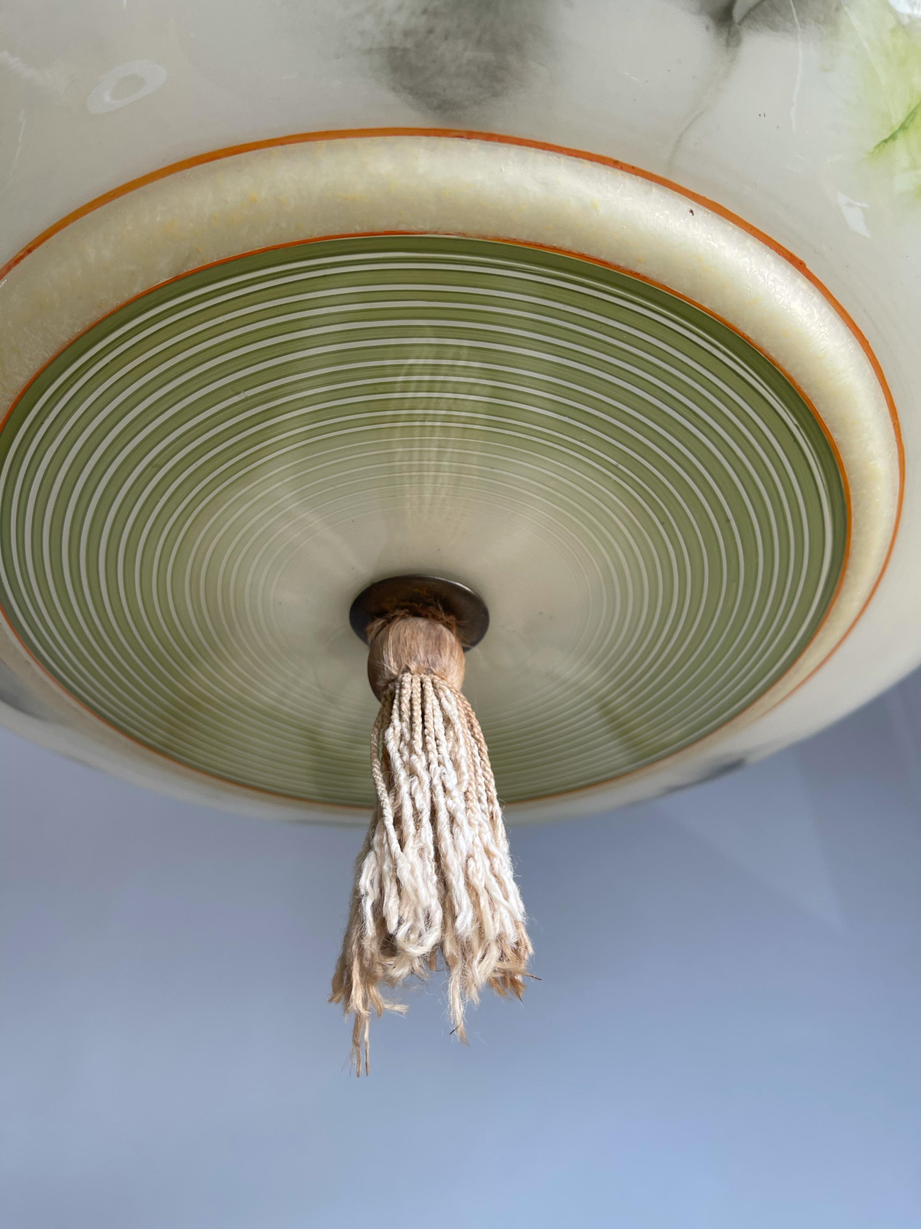 Art Deco Glass Pendant Light / Flush Mount w. Tassle & Transparent Glass Top 12