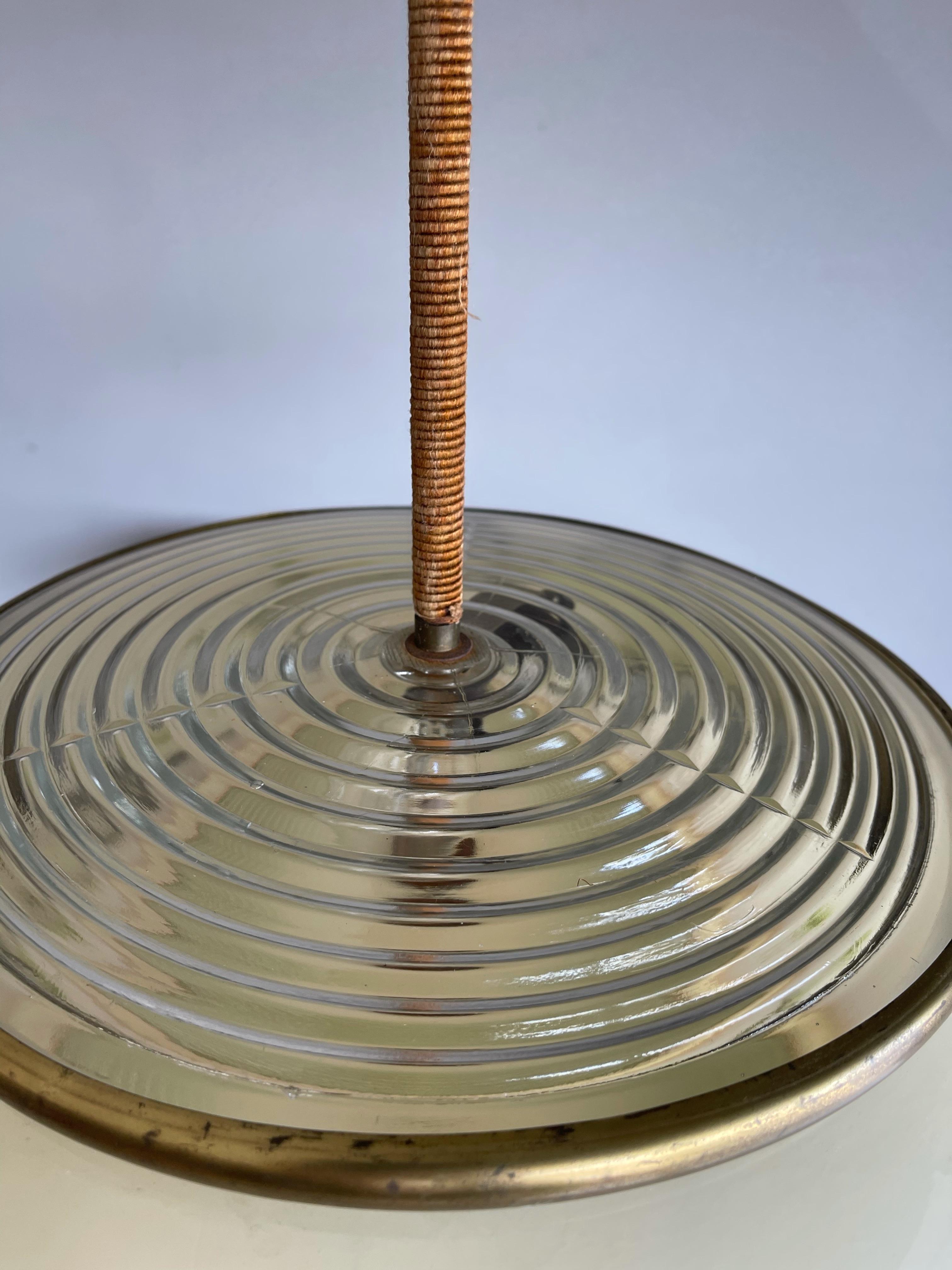 Art Deco Glass Pendant Light / Flush Mount w. Tassle & Transparent Glass Top In Good Condition In Lisse, NL