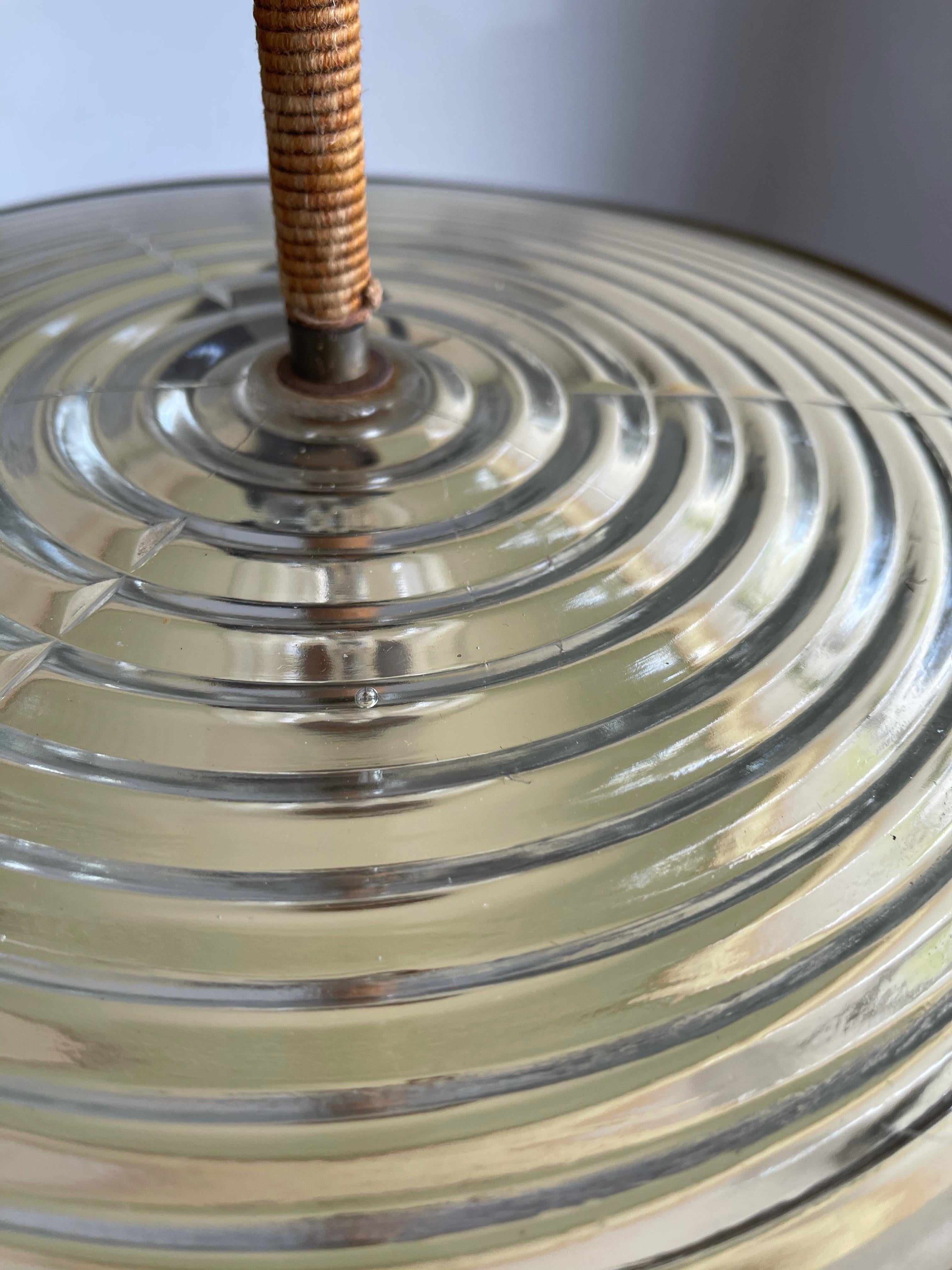 20th Century Art Deco Glass Pendant Light / Flush Mount w. Tassle & Transparent Glass Top