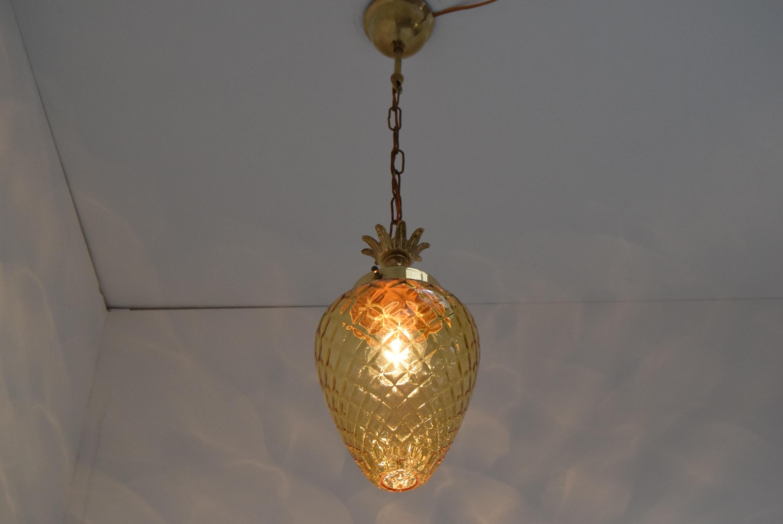 Lampe à suspension en verre Art déco, années 1930 en vente 2