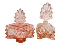 Art Deco Glas Parfümflasche & Trinket Box Schminktischset aus Glas, Vintage Österreich 1930er Jahre