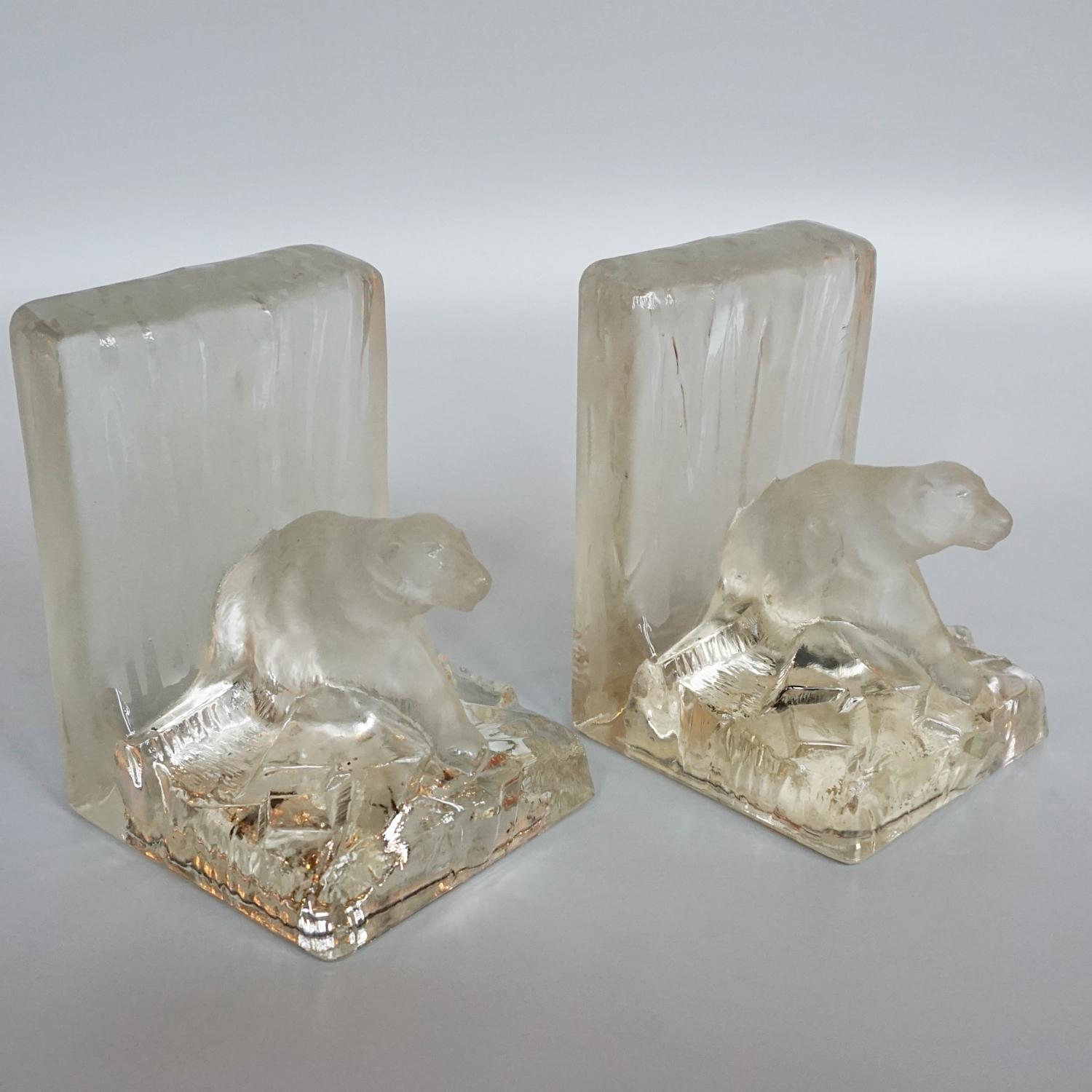 Art Deco Glass Polar Bear Bookends 3