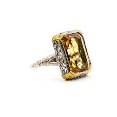 Art Deco Glass Ring in 14k Two-Tone Gold